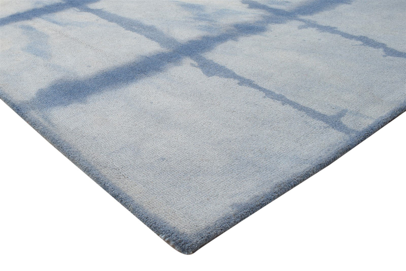 5' X 8' Rug Wool Blue Modern Hand Tufted Shibori Tie Dye Room Size Carpet 7864243191957
