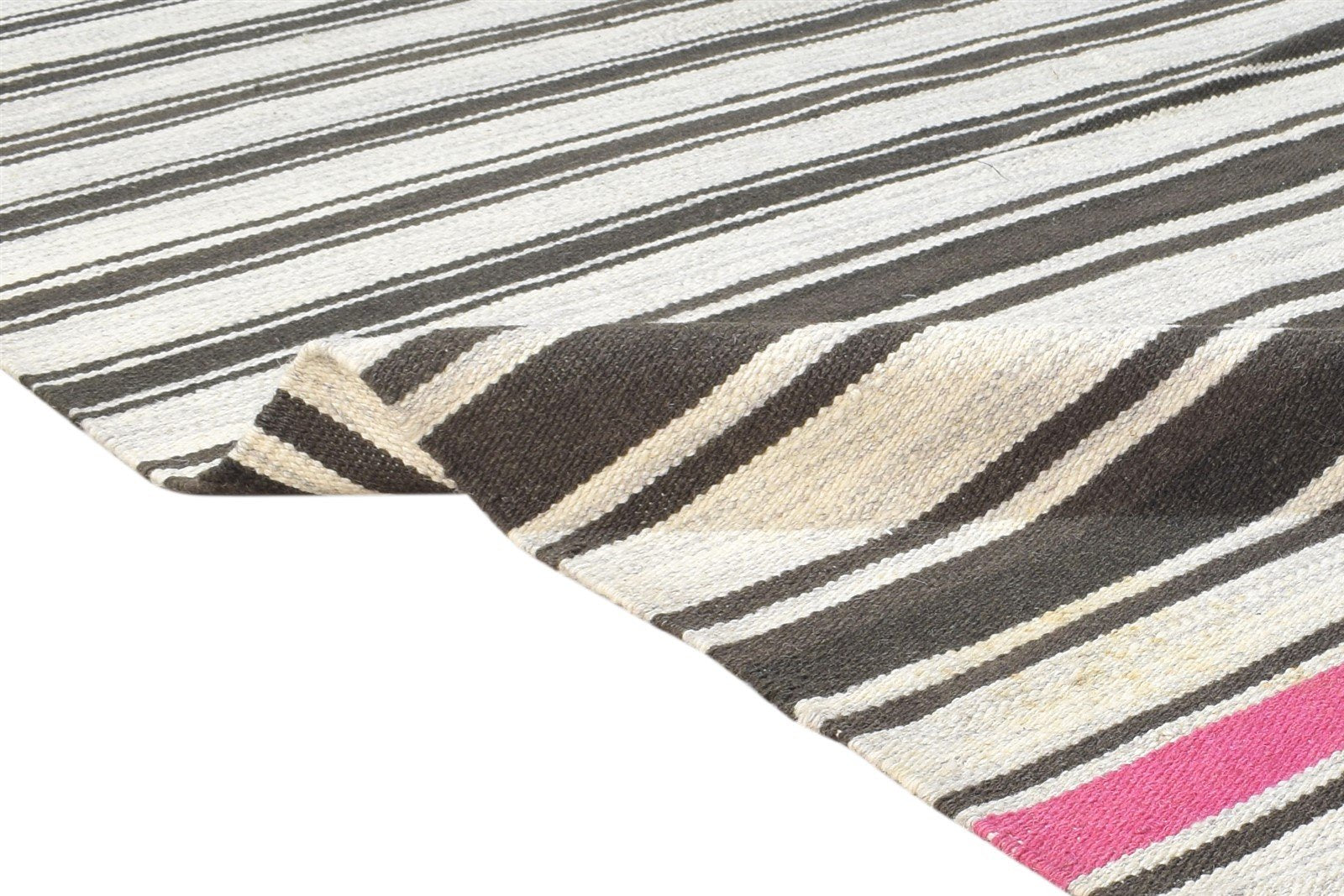 5' X 8' Rug Wool Brown Modern Dhurrie Scandinavian Striped Room Size Carpet 7865192611989