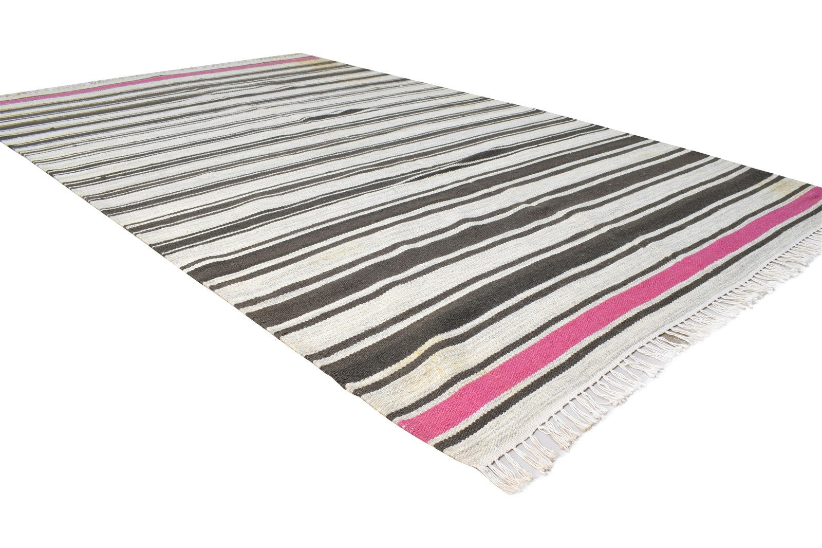 5' X 8' Rug Wool Brown Modern Dhurrie Scandinavian Striped Room Size Carpet 7865192611989