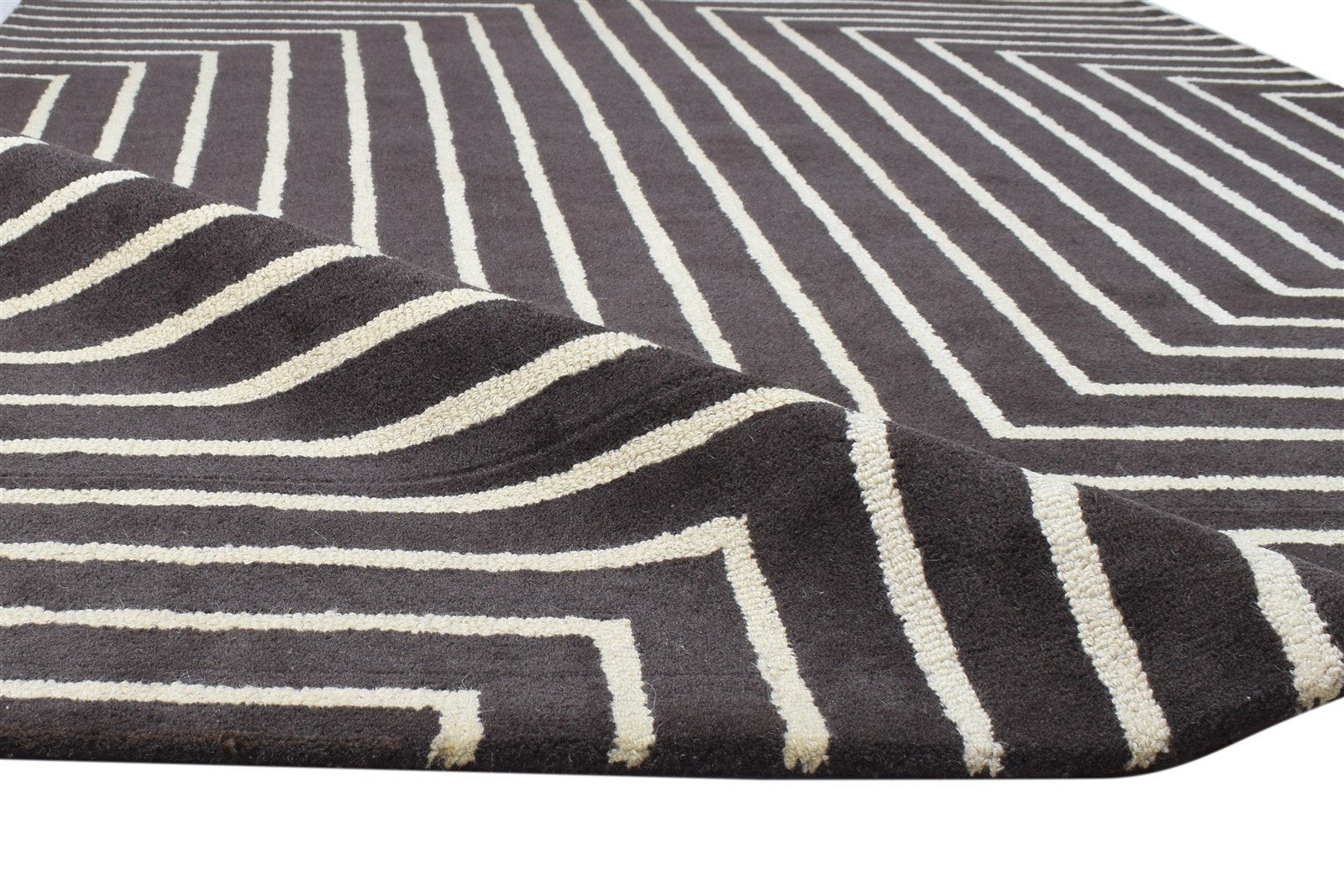 5' X 8' Rug Wool Brown Modern Hand Tufted Indian Geometric Room Size Carpet 7864279400597