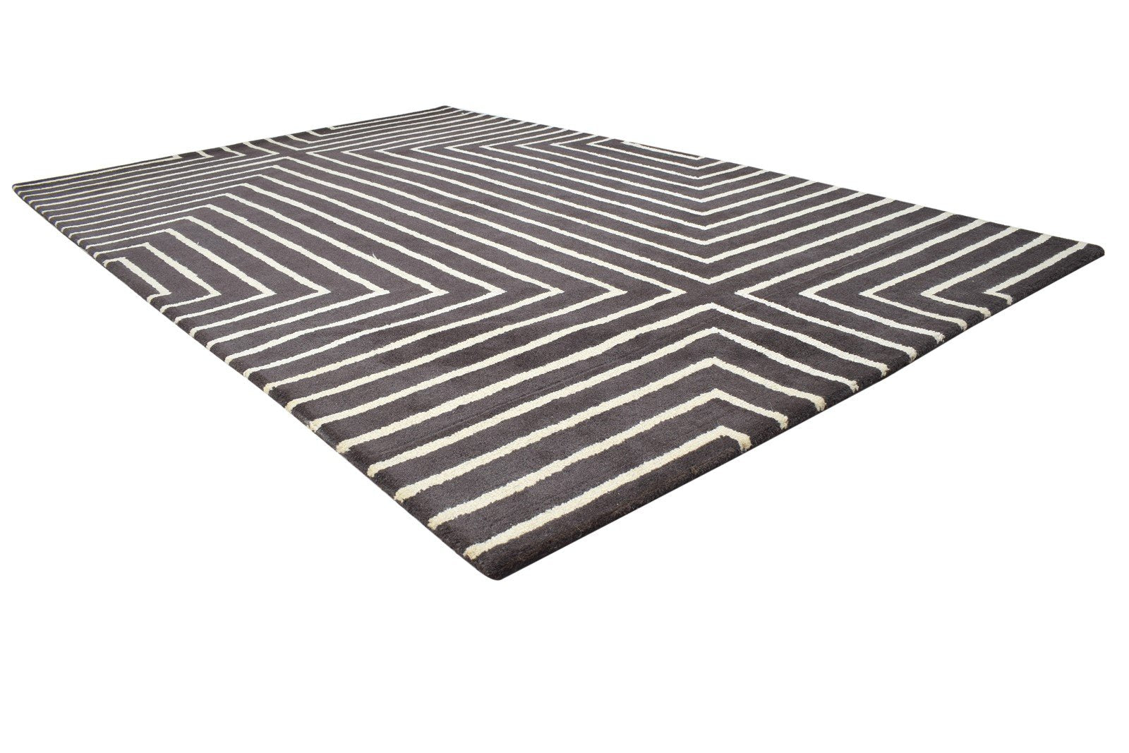 5' X 8' Rug Wool Brown Modern Hand Tufted Indian Geometric Room Size Carpet 7864279400597