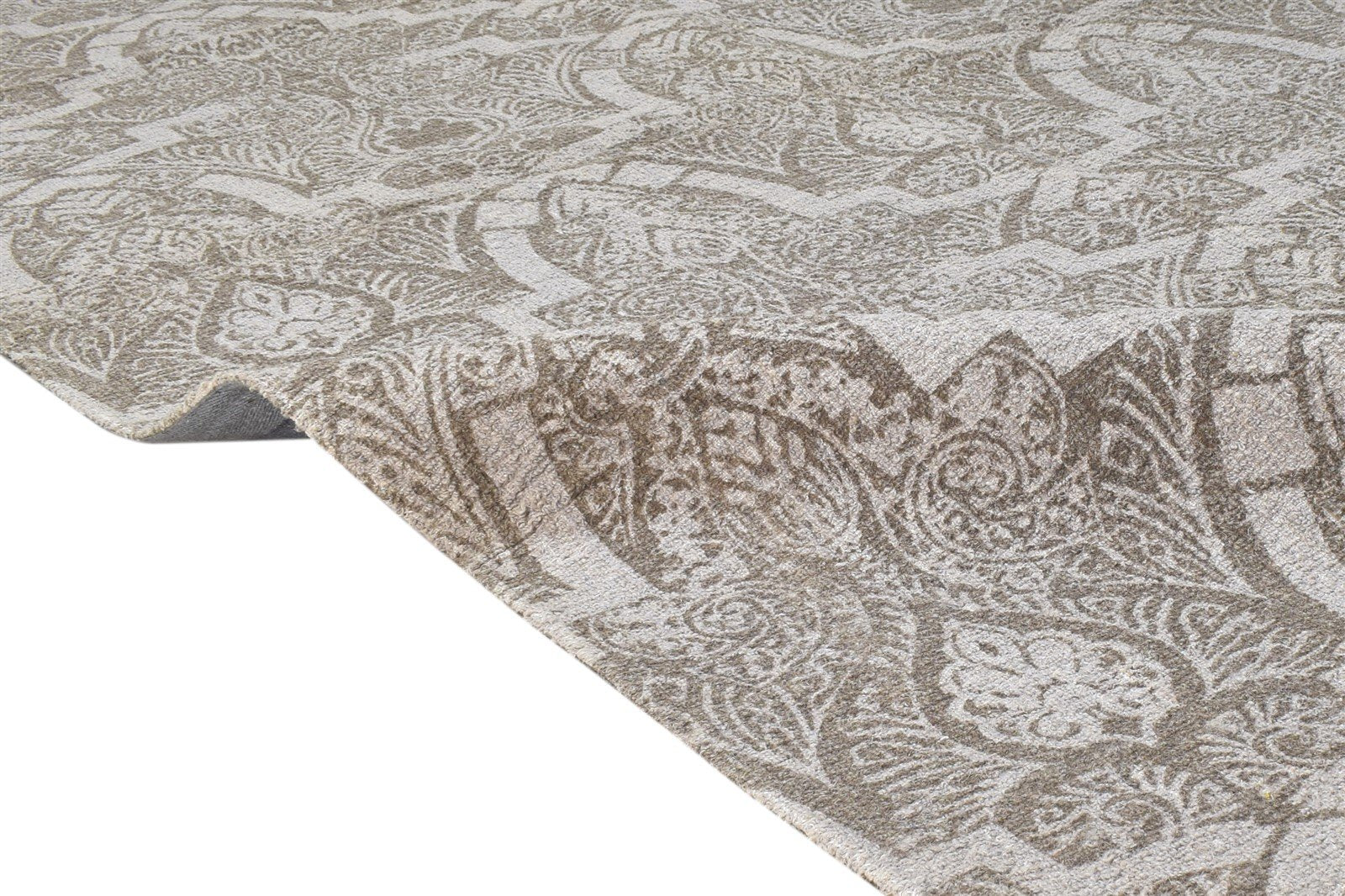 5' X 8' Rug Wool Brown Transitional Dhurrie European Damask Room Size Carpet 7865143066773