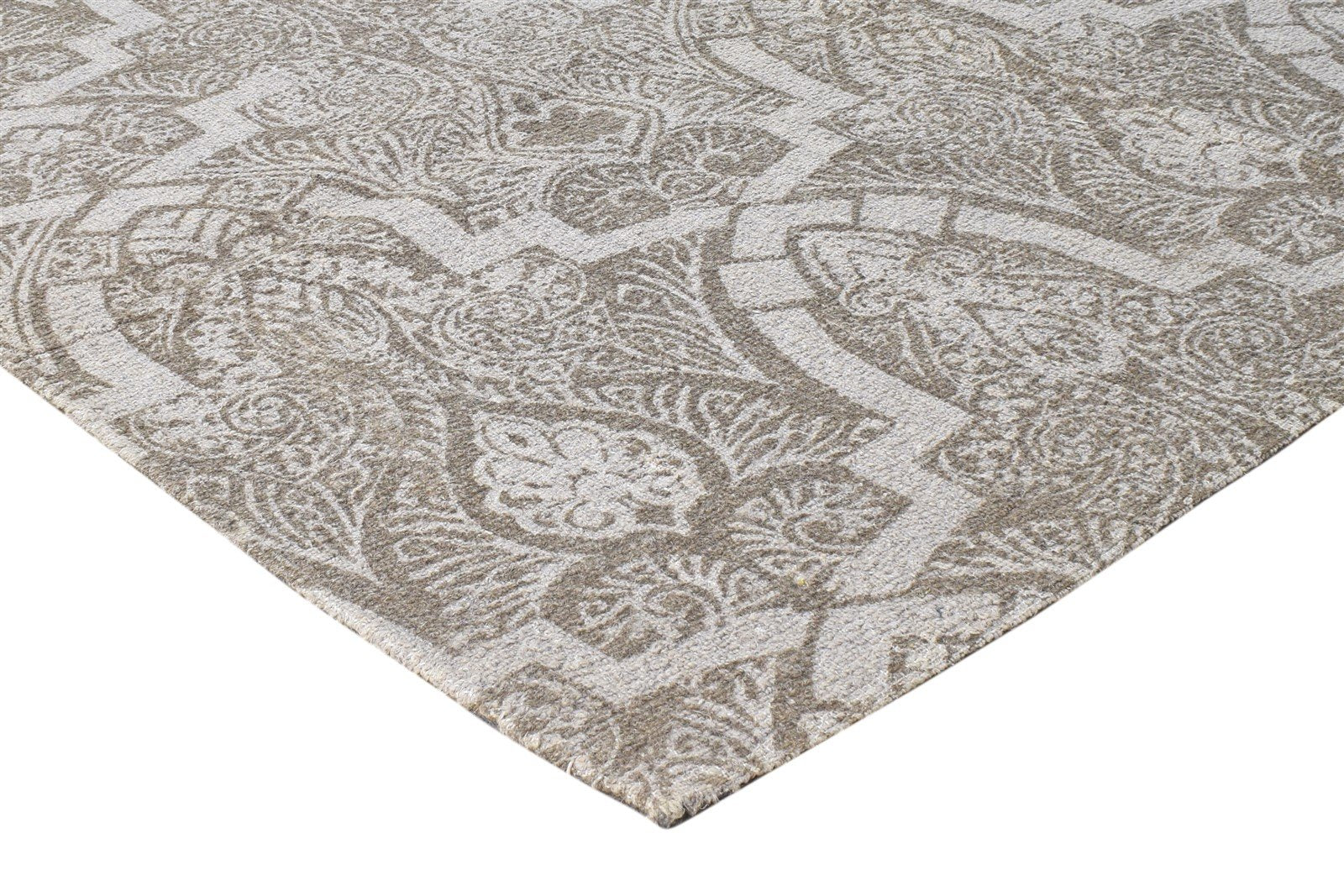 5' X 8' Rug Wool Brown Transitional Dhurrie European Damask Room Size Carpet 7865143066773