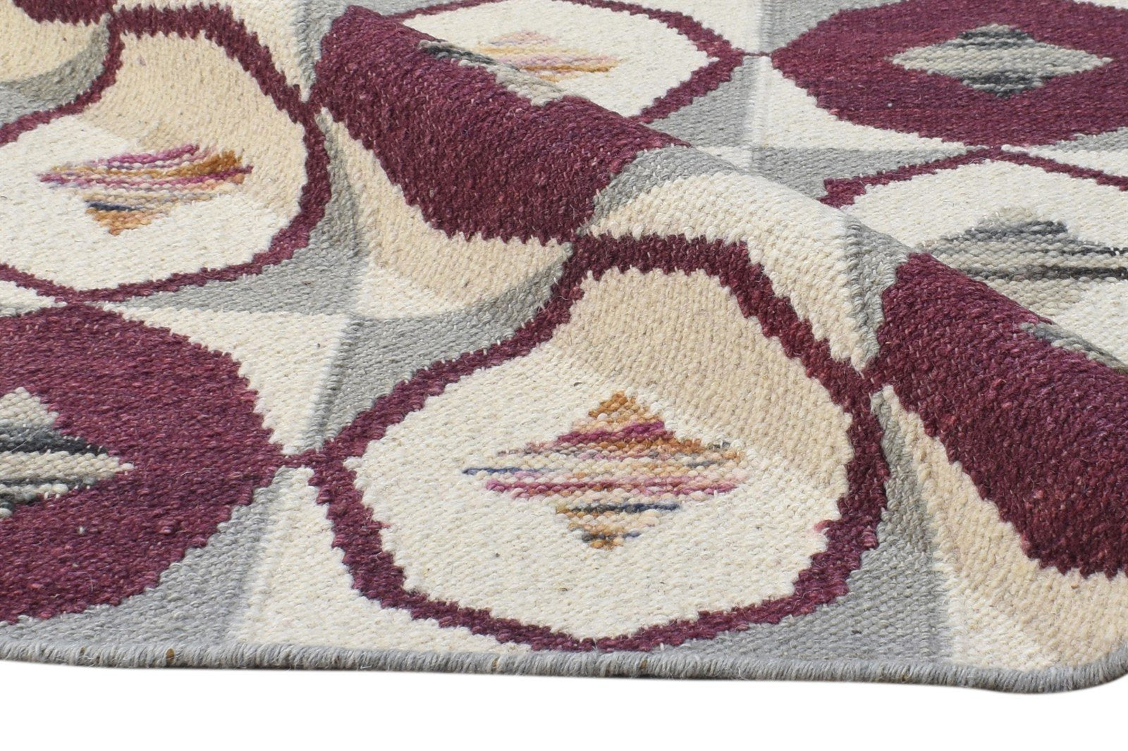 5' X 8' Rug Wool Cream Modern Dhurrie Moroccan Scroll Tile Room Size Carpet 7865006391445