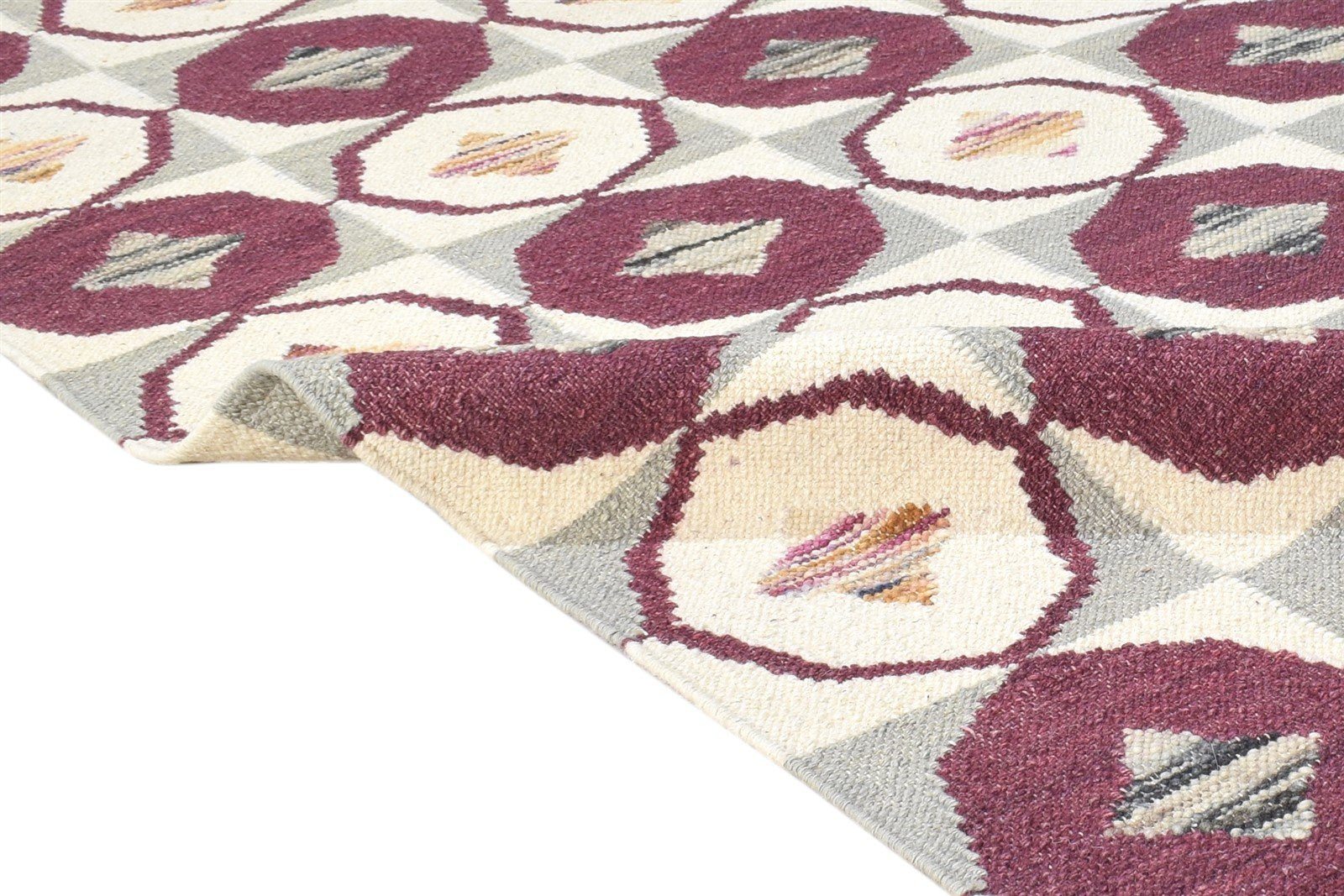 5' X 8' Rug Wool Cream Modern Dhurrie Moroccan Scroll Tile Room Size Carpet 7865006391445
