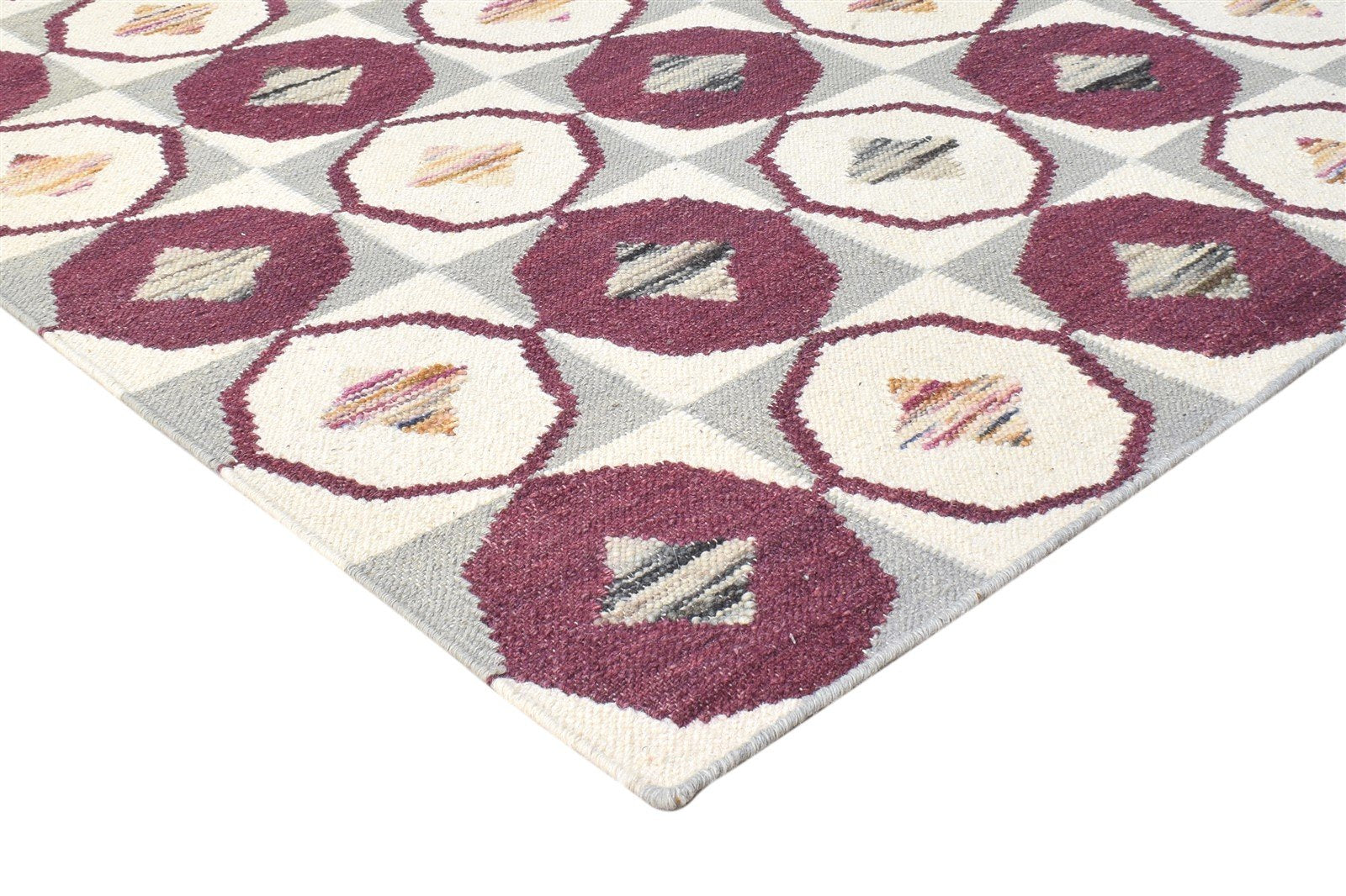 5' X 8' Rug Wool Cream Modern Dhurrie Moroccan Scroll Tile Room Size Carpet 7865006391445