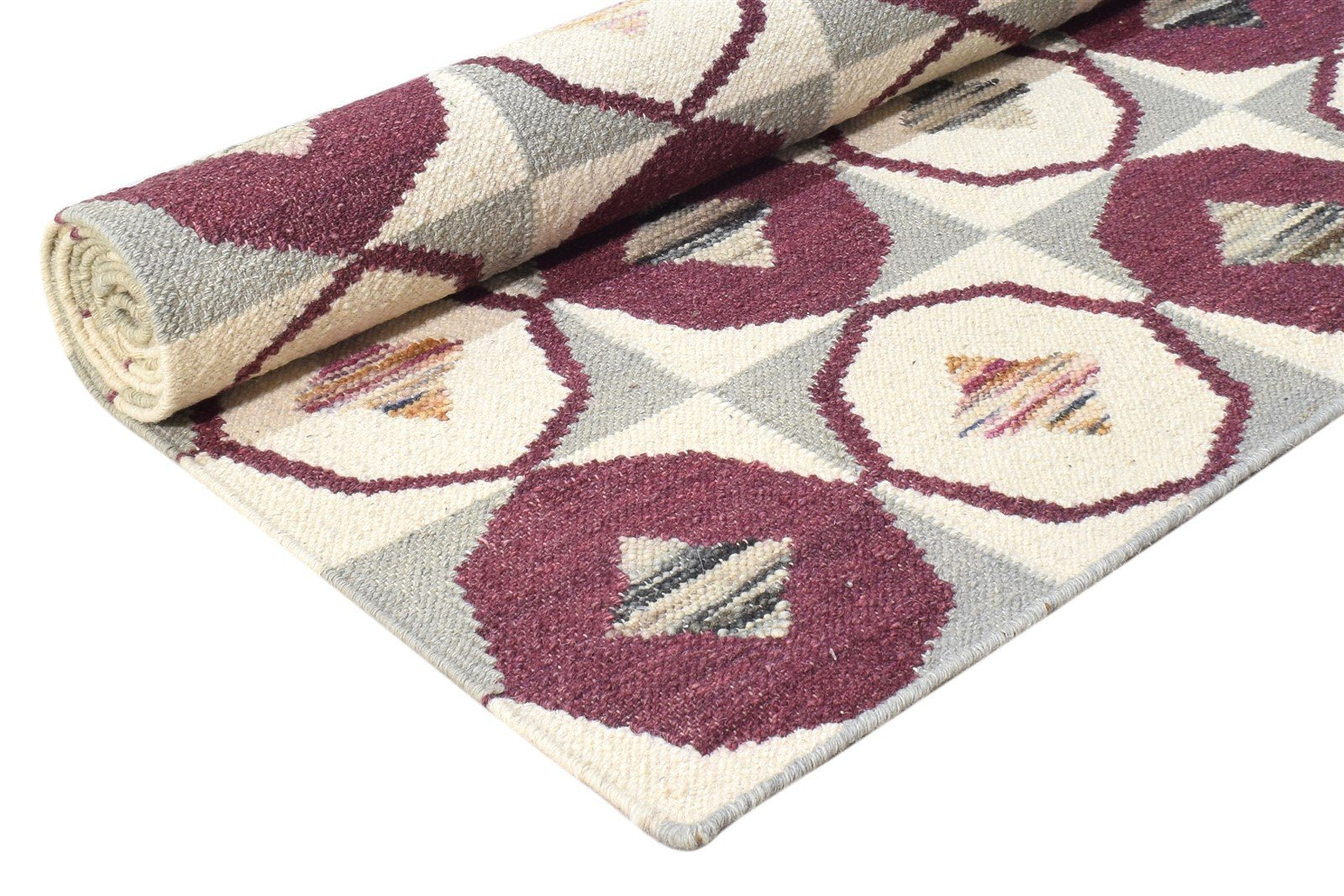 5' X 8' Rug Wool Cream Modern Dhurrie Moroccan Scroll Tile Room Size Carpet 7865006391445