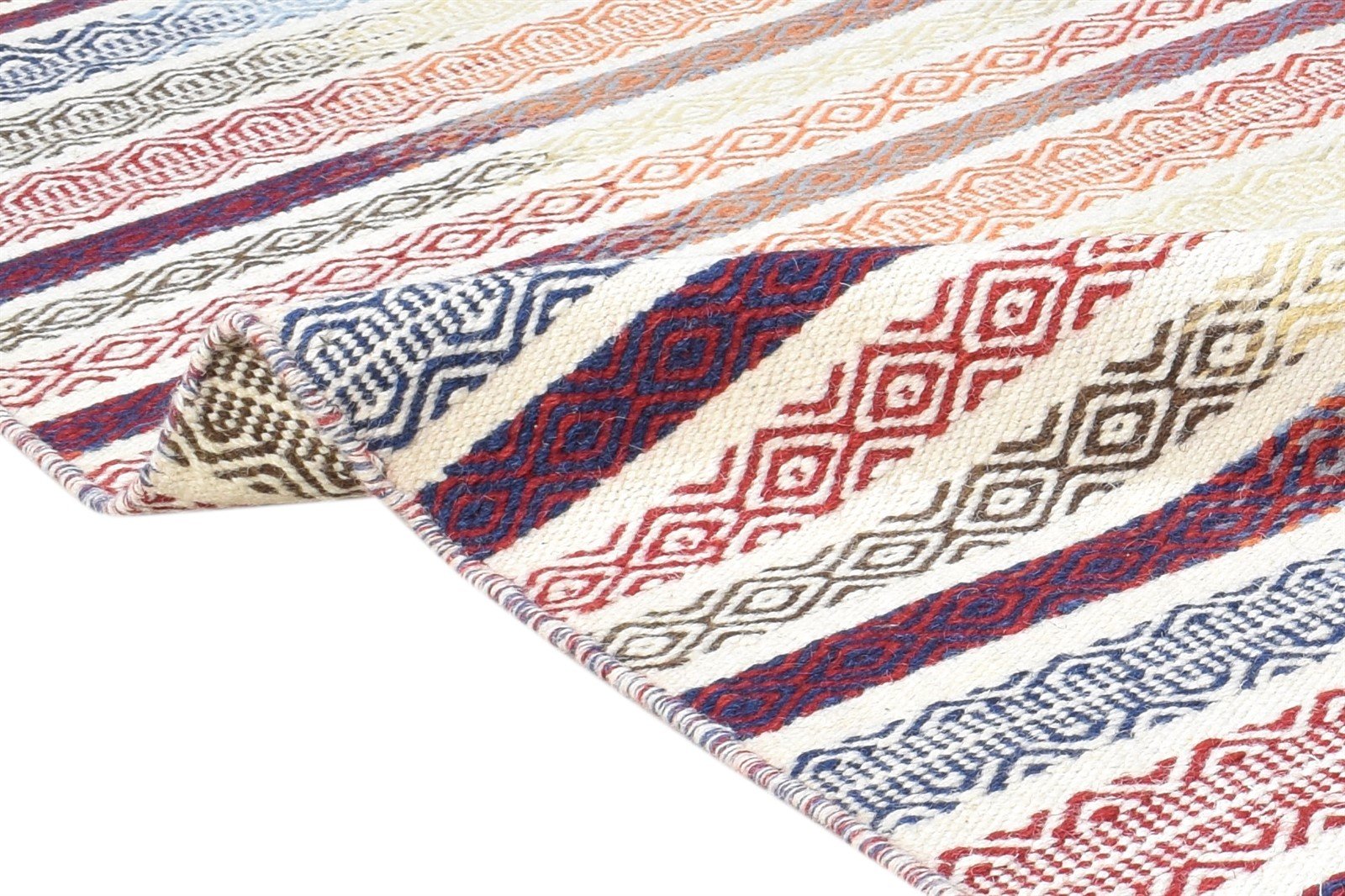 5' X 8' Rug Wool Cream Modern Dhurrie Scandinavian Striped Room Size Carpet 7865049841813