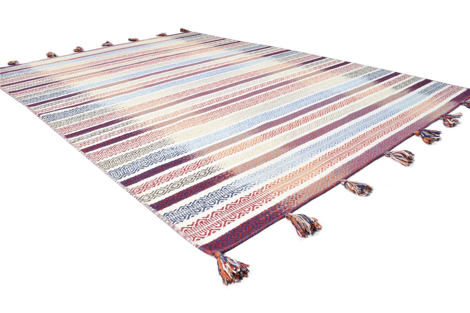 5' X 8' Rug Wool Cream Modern Dhurrie Scandinavian Striped Room Size Carpet 7865049841813