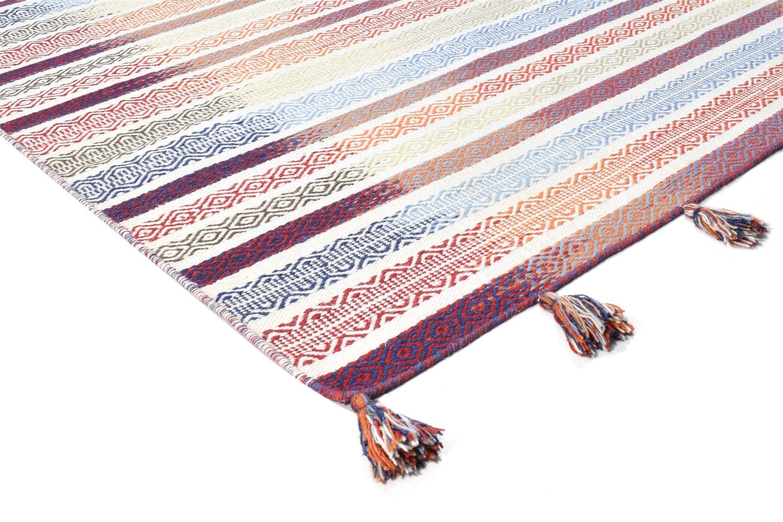 5' X 8' Rug Wool Cream Modern Dhurrie Scandinavian Striped Room Size Carpet 7865049841813