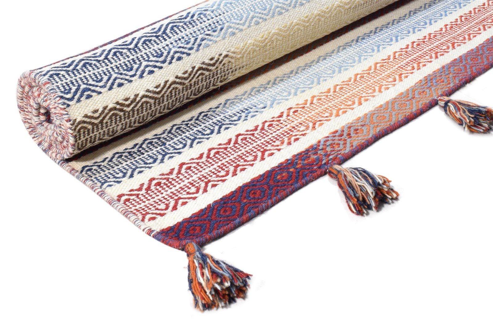 5' X 8' Rug Wool Cream Modern Dhurrie Scandinavian Striped Room Size Carpet 7865049841813