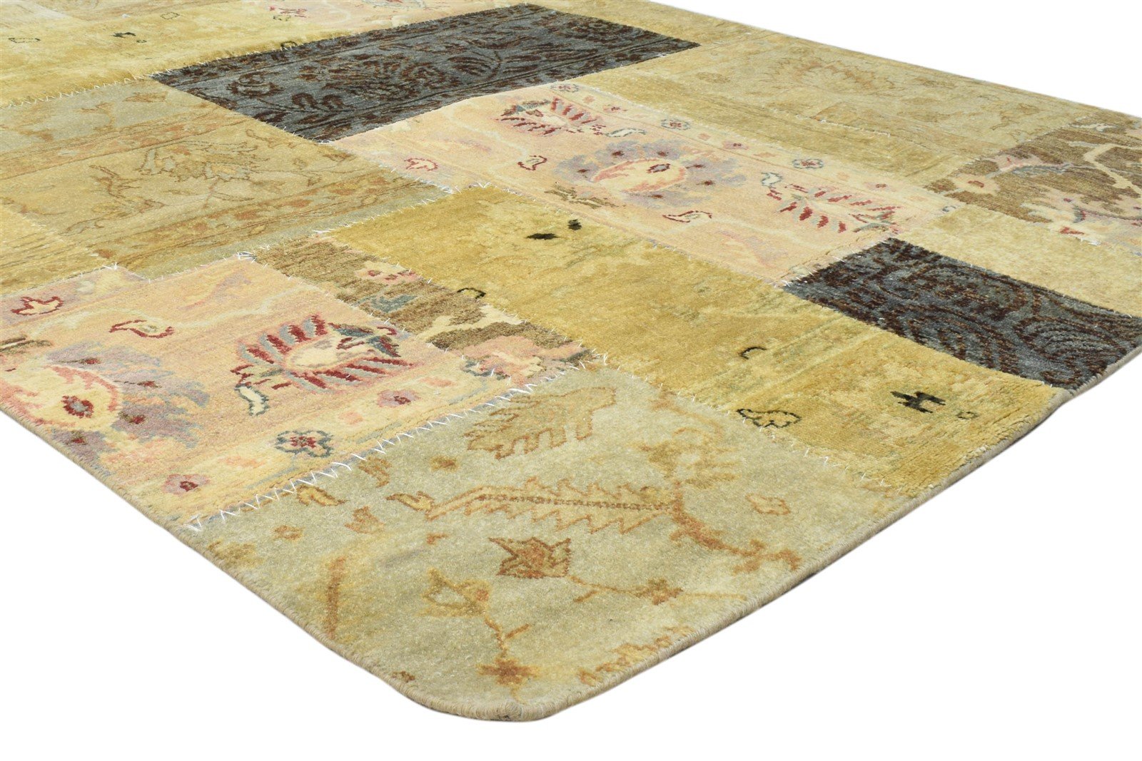 5' X 8' Rug Wool Gold Modern Hand Knotted Oriental Patchwork Room Size Carpet 7860691894421