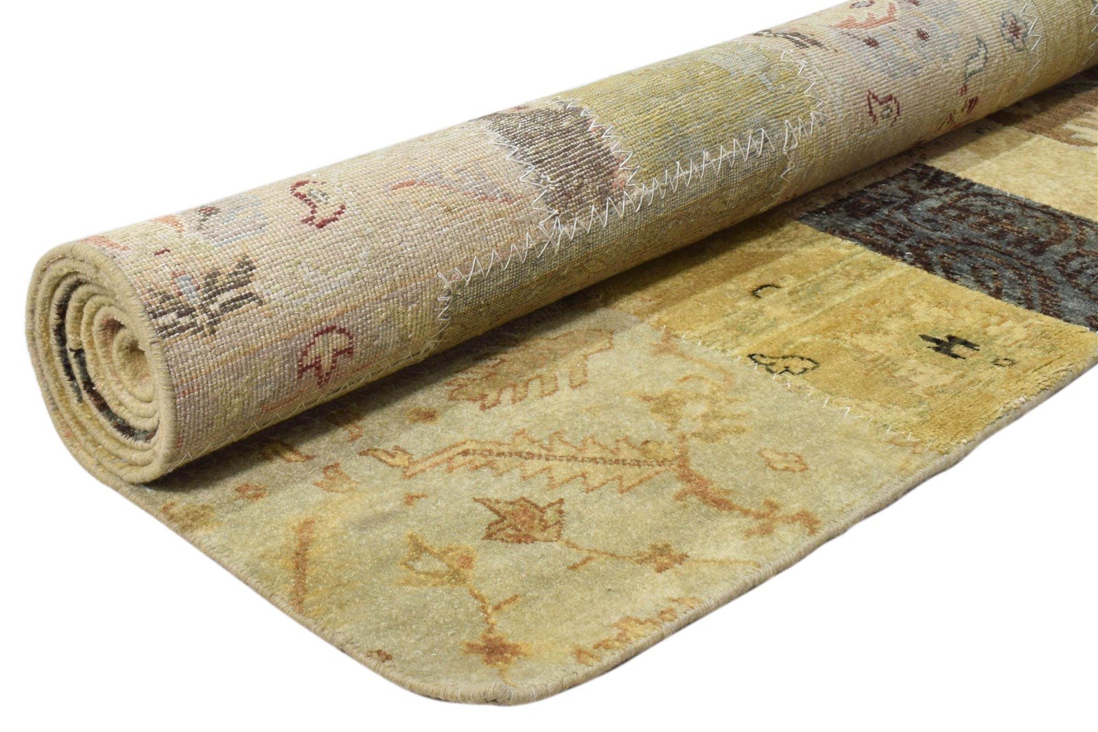 5' X 8' Rug Wool Gold Modern Hand Knotted Oriental Patchwork Room Size Carpet 7860691894421
