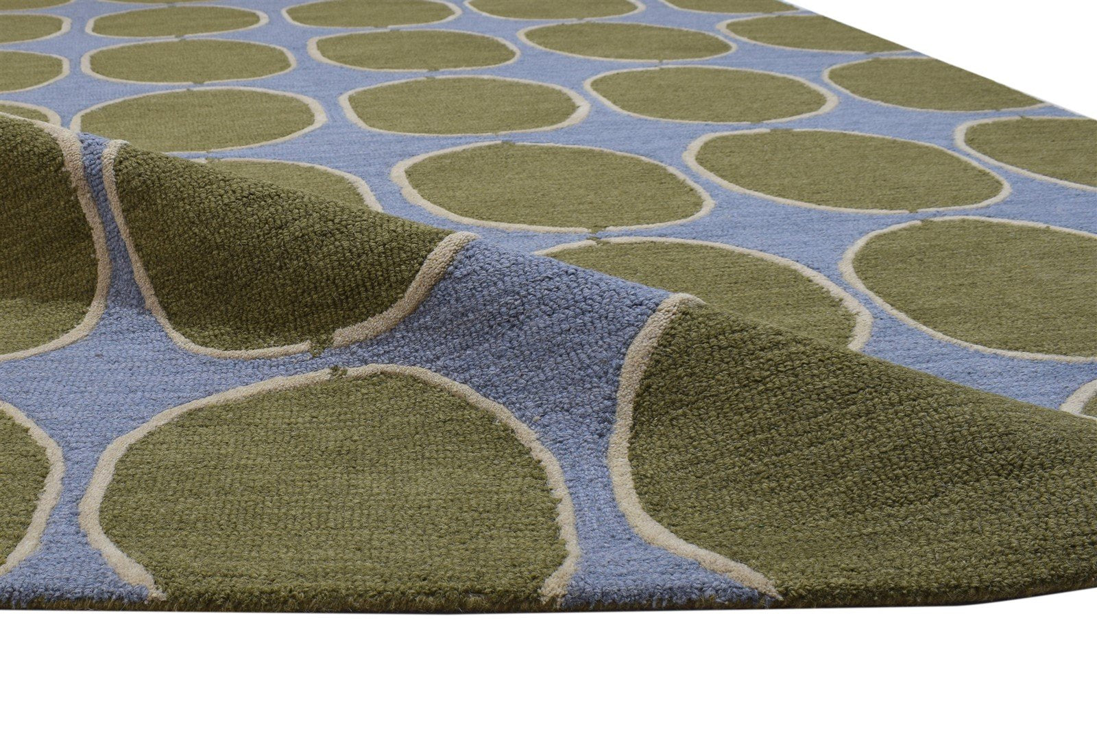 5' X 8' Rug Wool Green Modern Hand Tufted Indian Circles Room Size Carpet 7864267636885