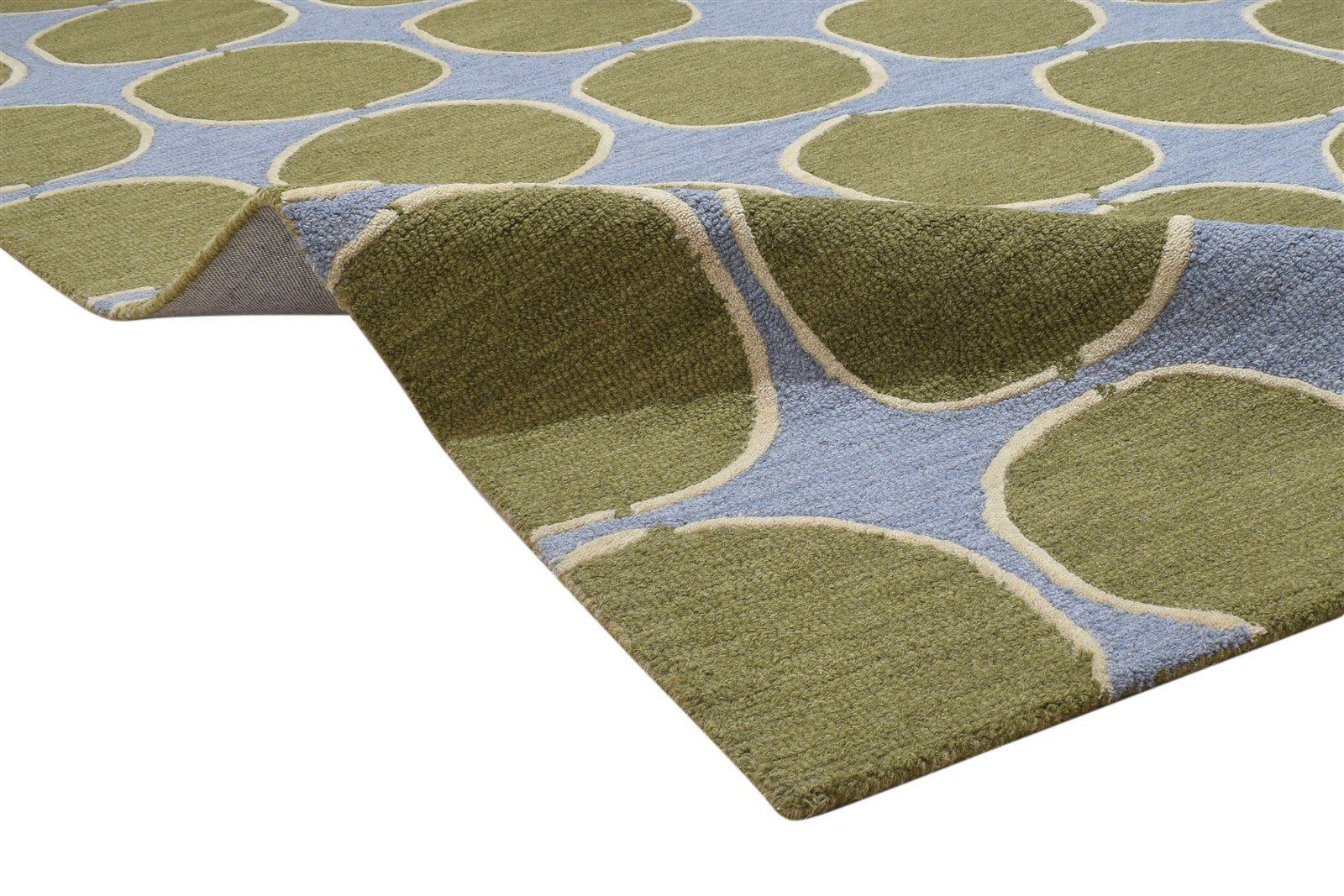 5' X 8' Rug Wool Green Modern Hand Tufted Indian Circles Room Size Carpet 7864267636885