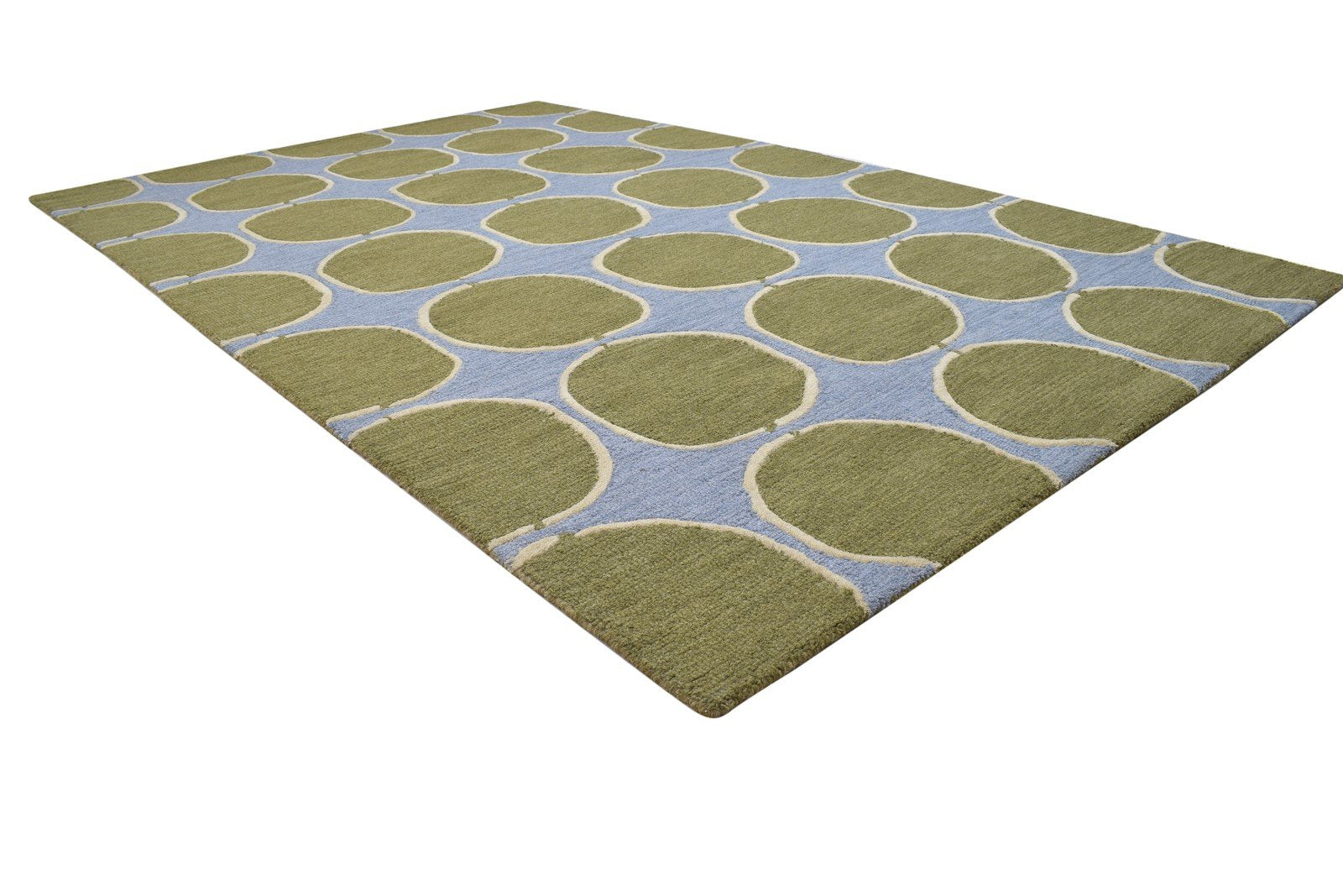 5' X 8' Rug Wool Green Modern Hand Tufted Indian Circles Room Size Carpet 7864267636885