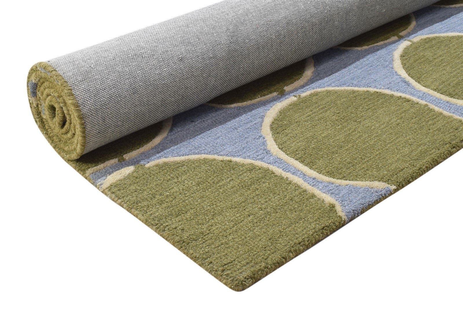 5' X 8' Rug Wool Green Modern Hand Tufted Indian Circles Room Size Carpet 7864267636885