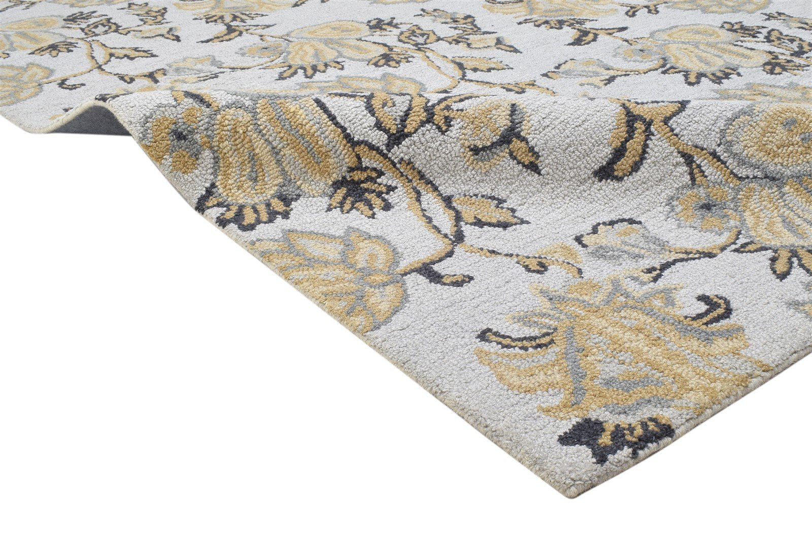 5' X 8' Rug Wool Grey Modern Hand Tufted French Floral Room Size Carpet 7864094720149