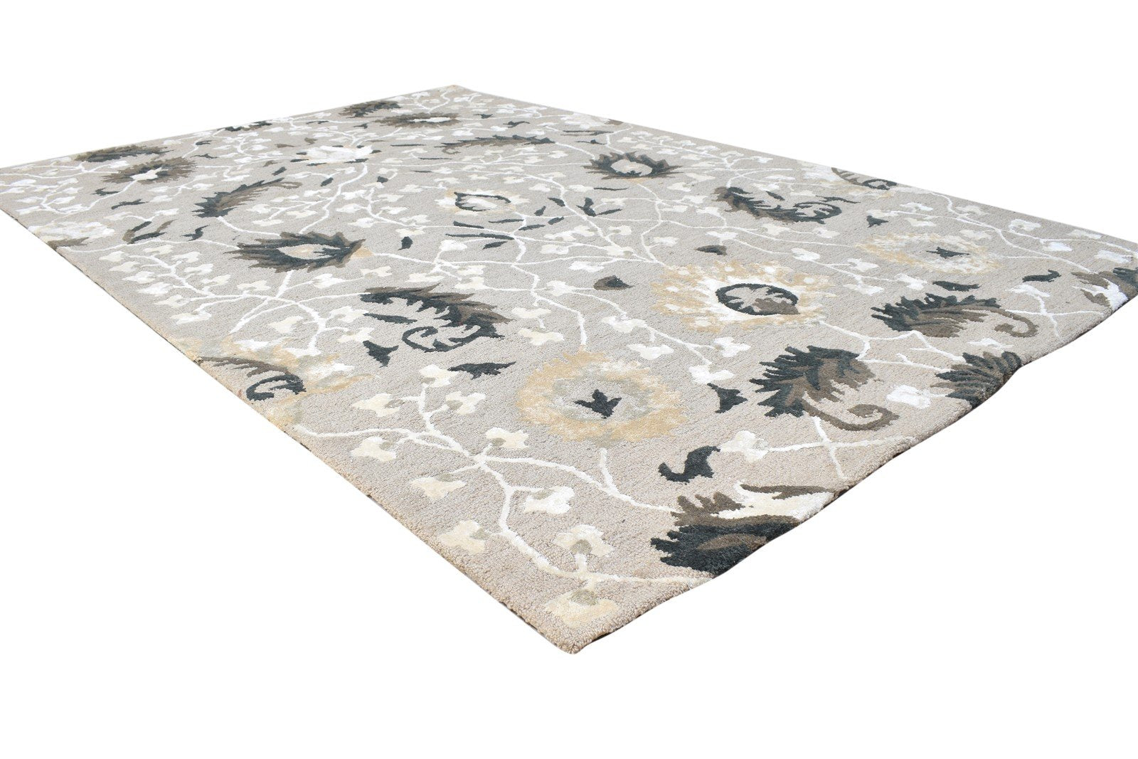 Brandy 5' X 8' Rug Wool Grey Modern Hand Tufted French Floral 7865074745493