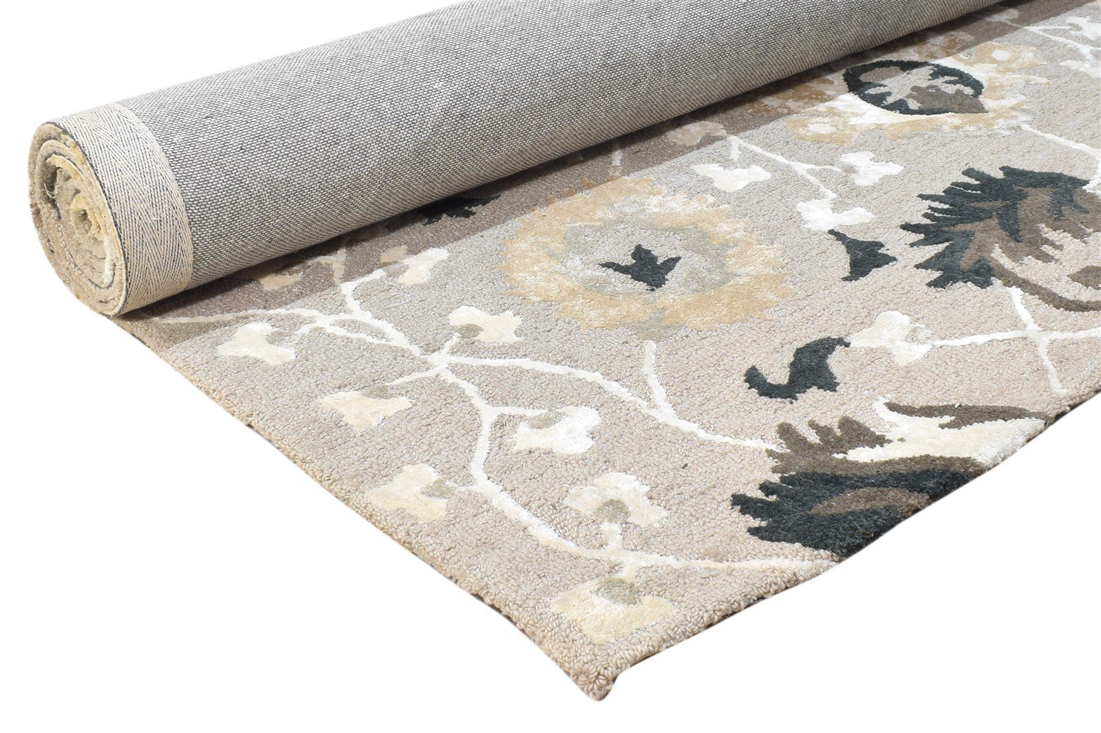 Brandy 5' X 8' Rug Wool Grey Modern Hand Tufted French Floral 7865074745493