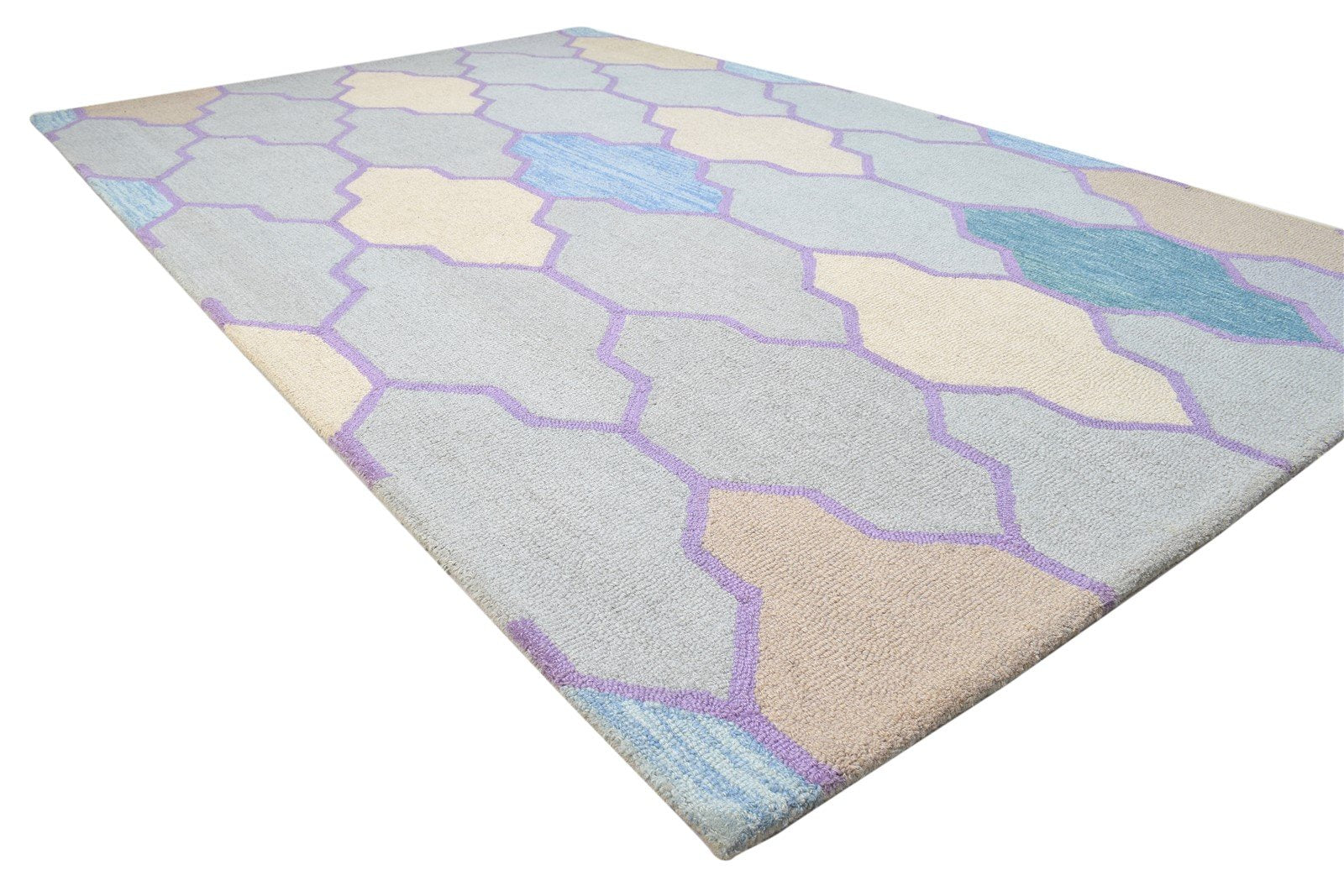 5' X 8' Rug Wool Grey Modern Hand Tufted Scandinavian Trellis Room Size Carpet 7864095899797
