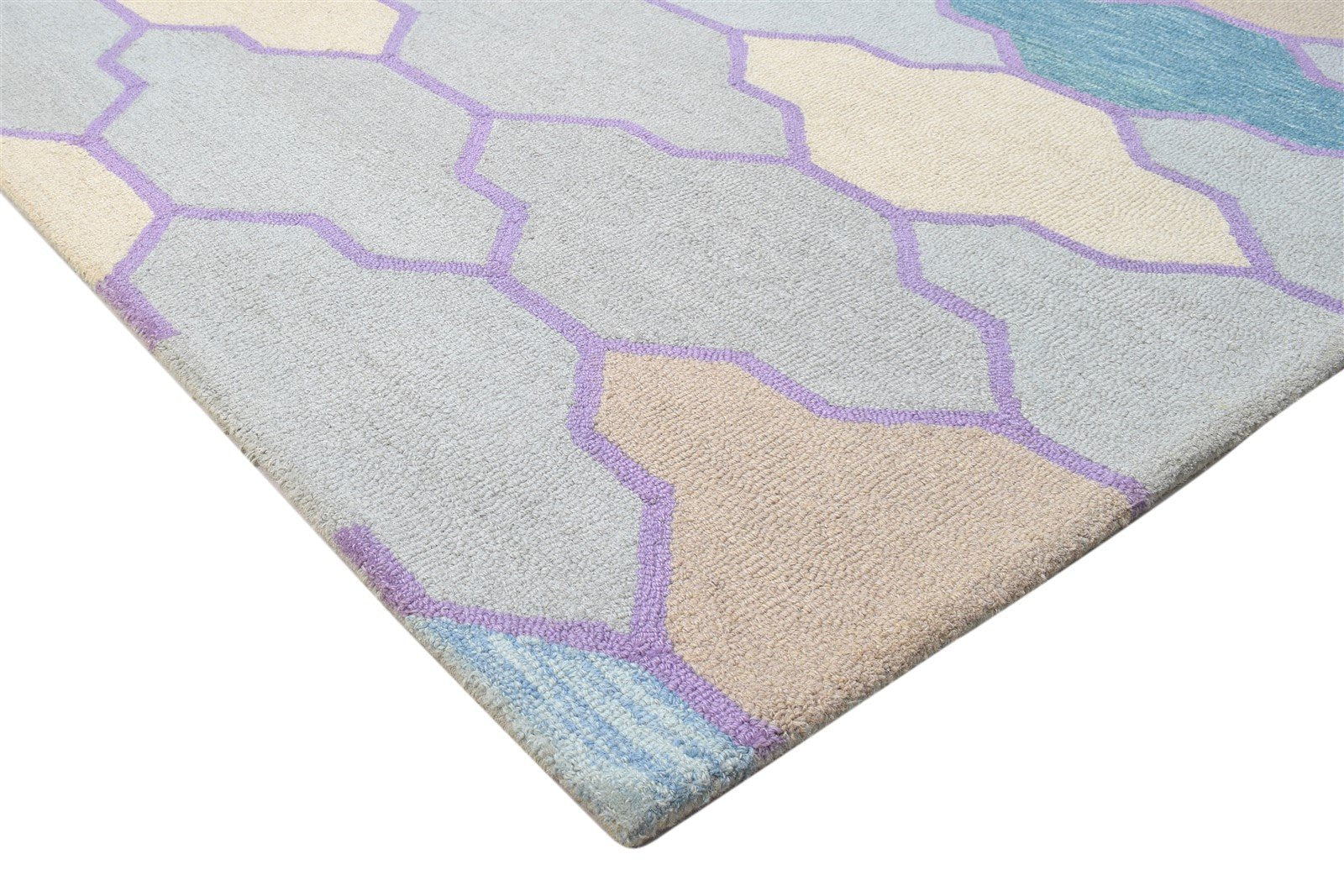 5' X 8' Rug Wool Grey Modern Hand Tufted Scandinavian Trellis Room Size Carpet 7864095899797