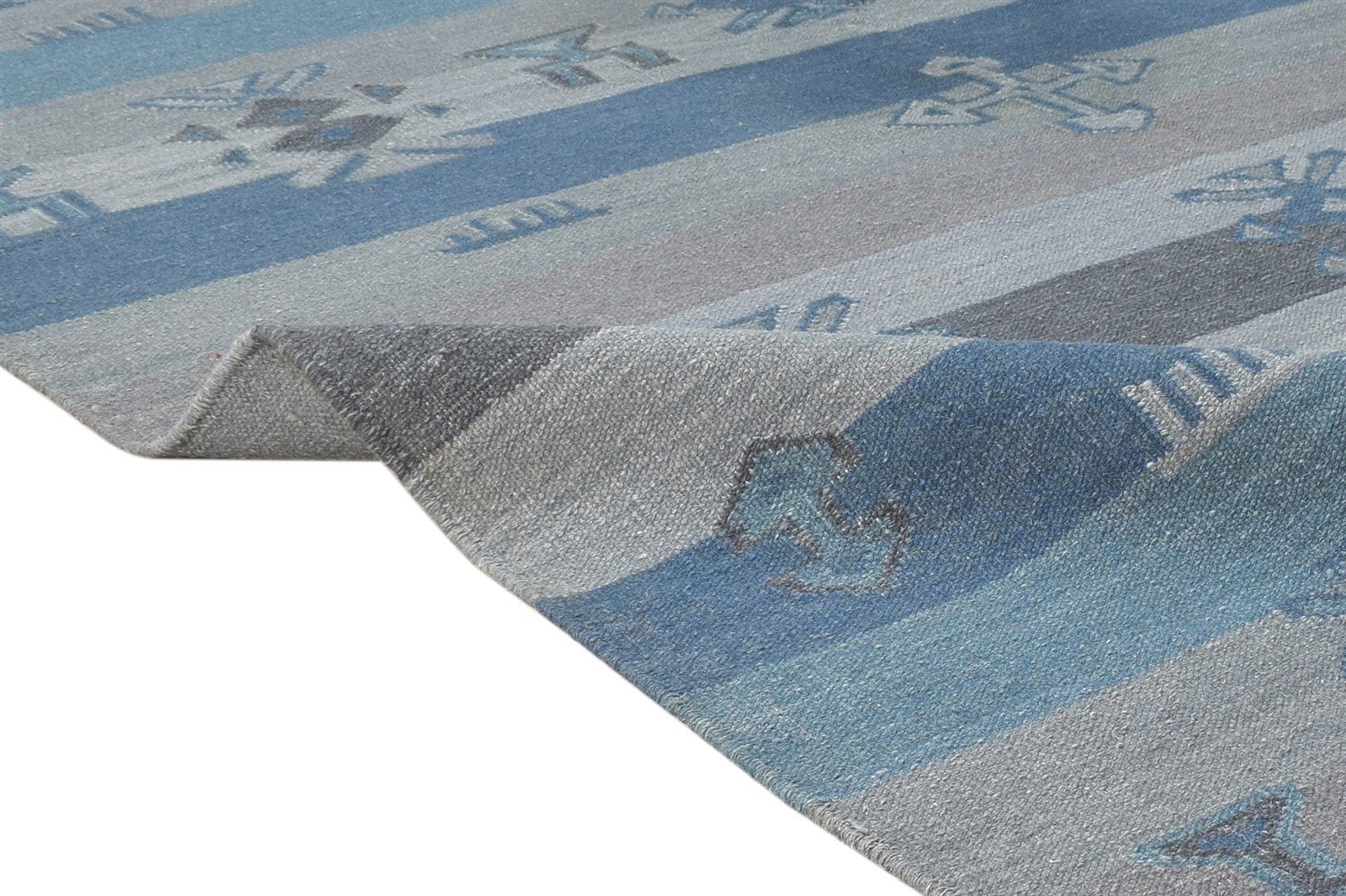 5' X 8' Rug Wool Grey Persian Dhurrie Southwestern Triangles Room Size Carpet 7865194905749
