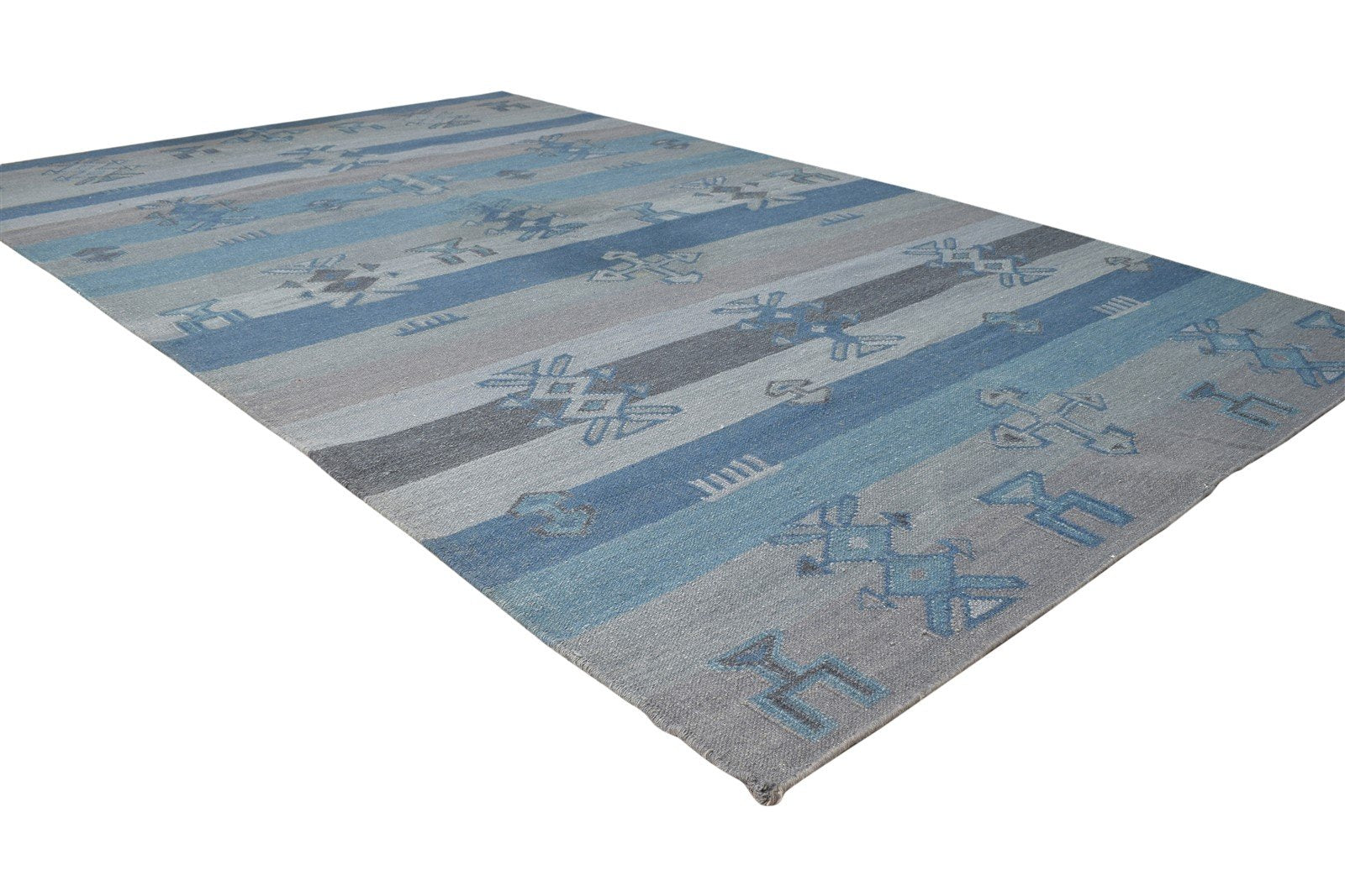 5' X 8' Rug Wool Grey Persian Dhurrie Southwestern Triangles Room Size Carpet 7865194905749