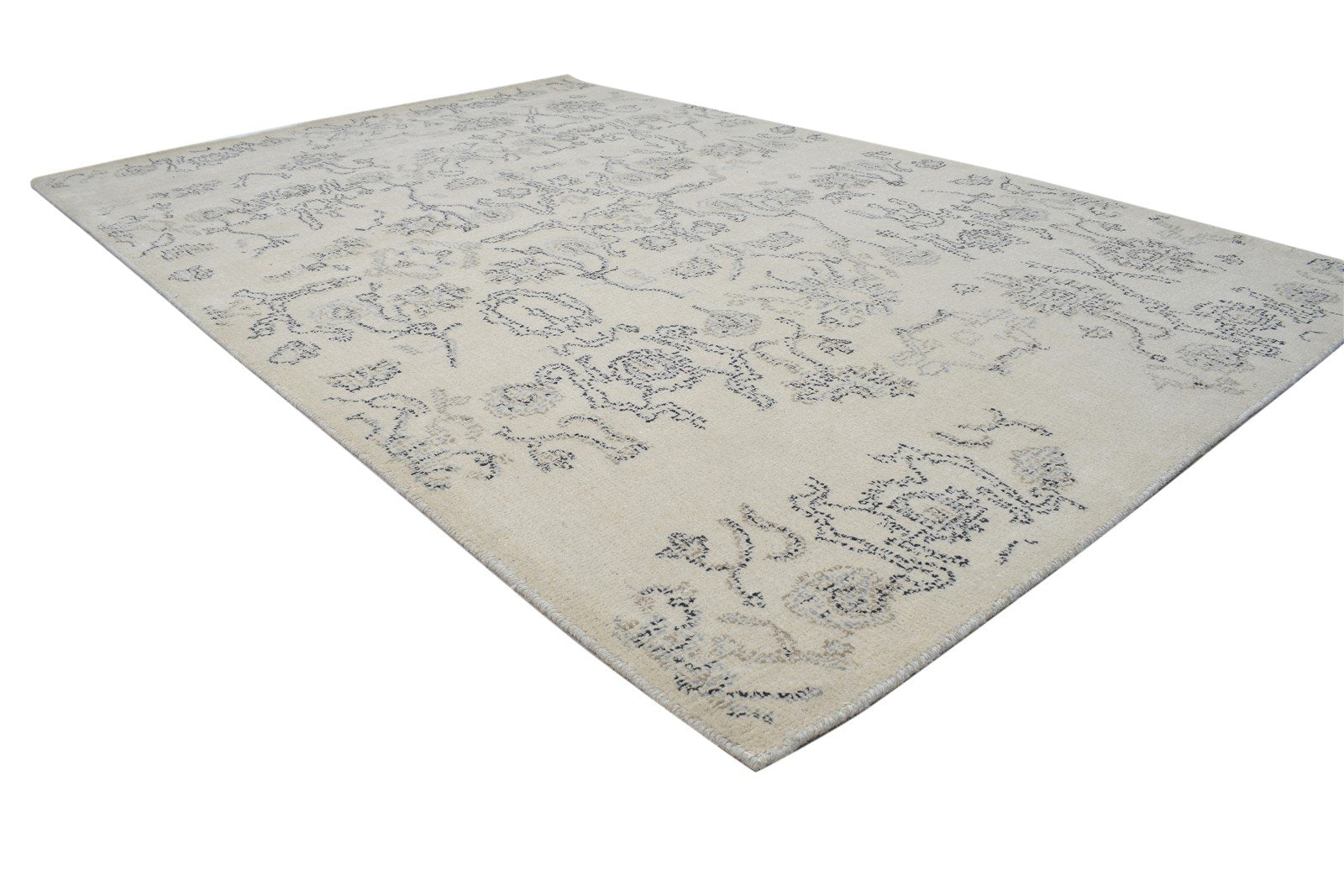 5' X 8' Rug Wool Oatmeal Erased Hand Tufted Oushak Floral Room Size Carpet 7864094883989