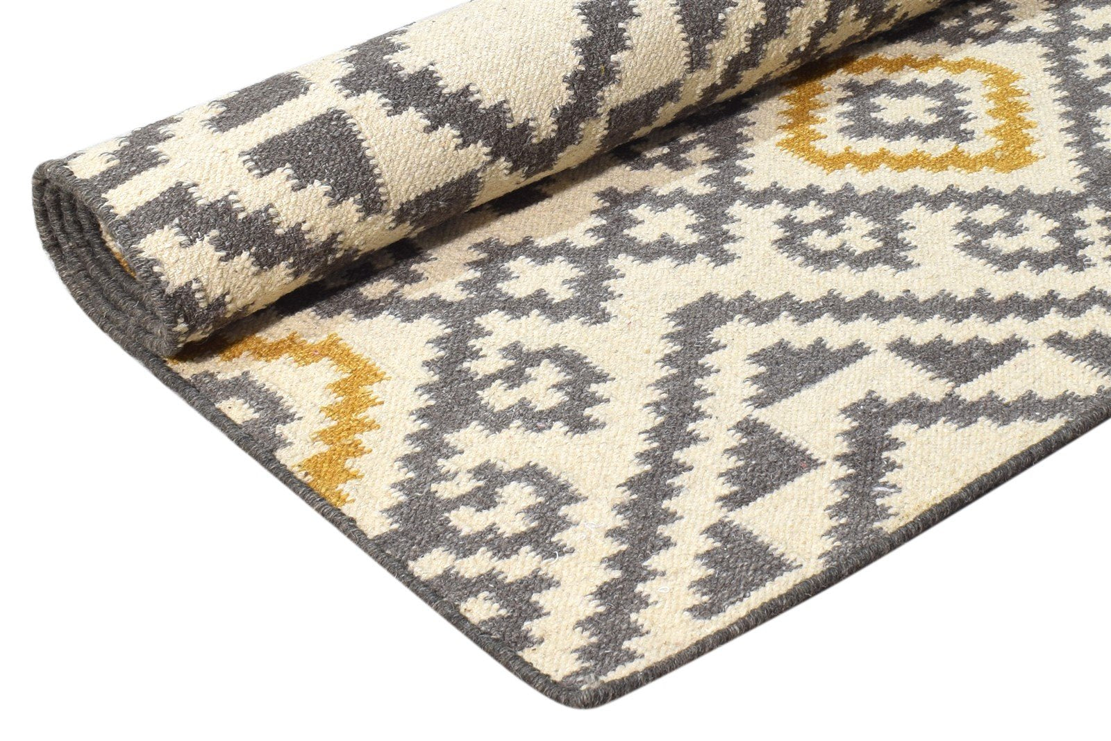 5' X 8' Rug Wool Off-White Southwestern Dhurrie American Tribal Room Size Carpet 7865051611285