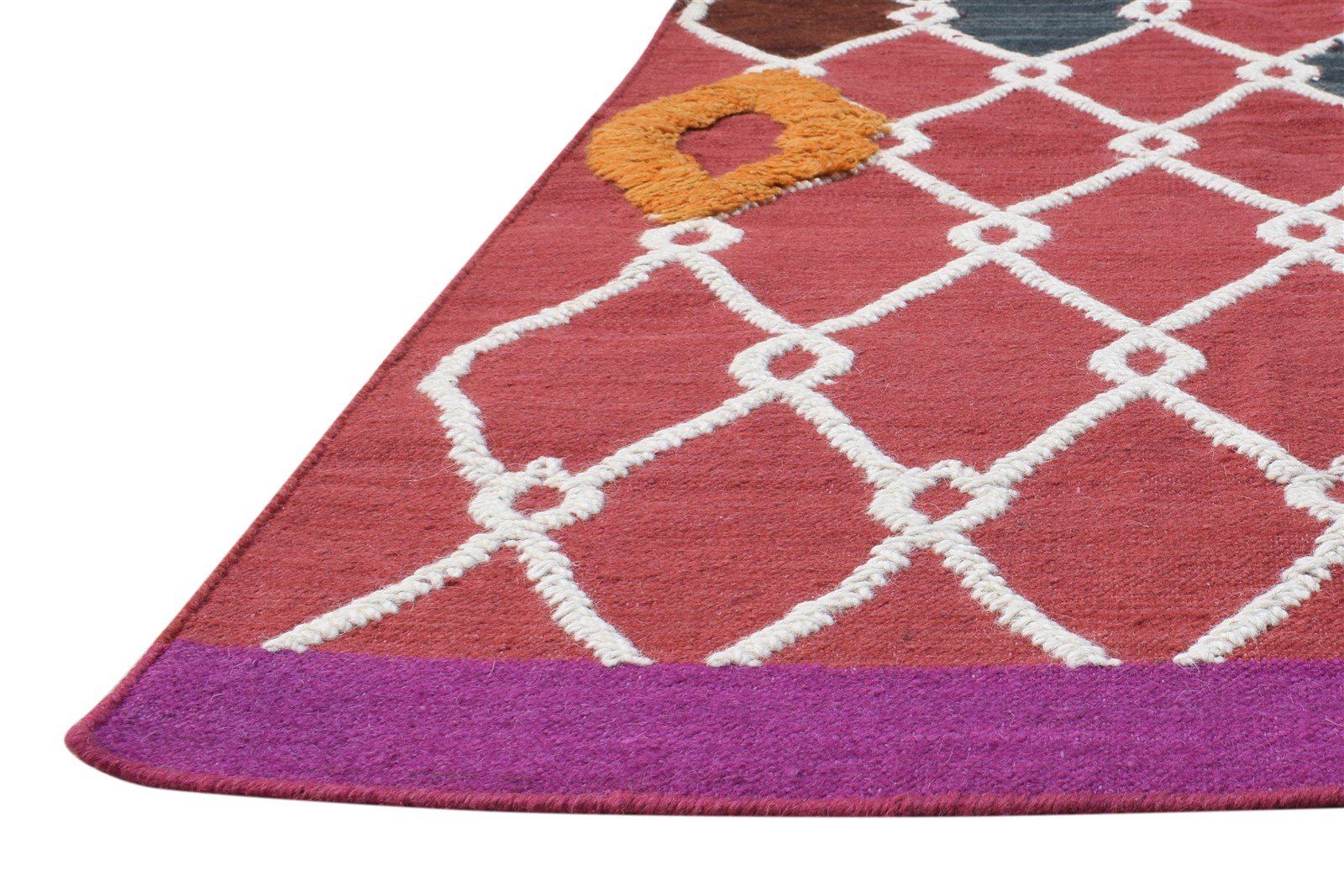 Pam 5' X 8' Rug Wool Red Modern Dhurrie Bohemian Scroll Tile 7865008160917