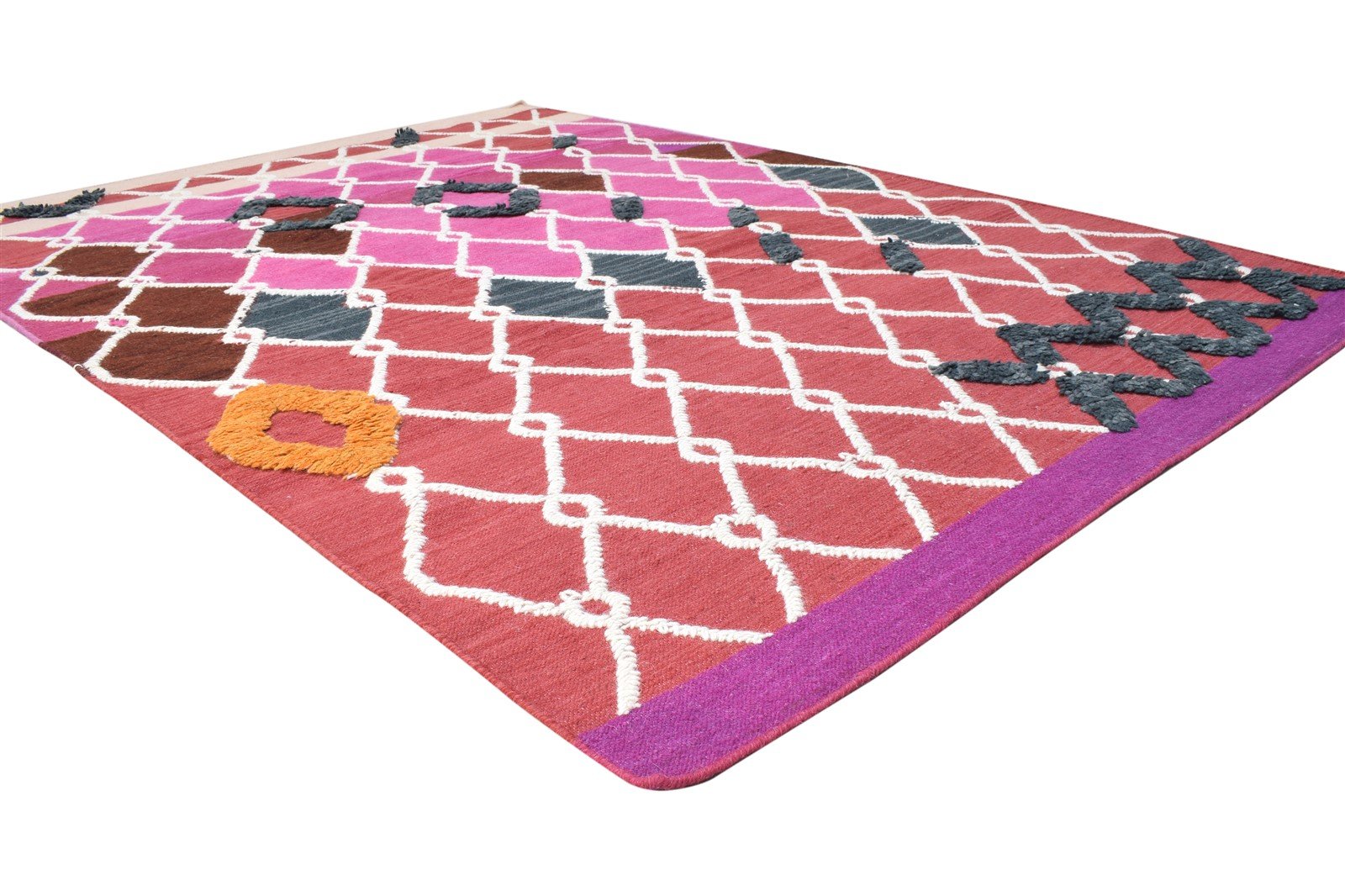Pam 5' X 8' Rug Wool Red Modern Dhurrie Bohemian Scroll Tile 7865008160917