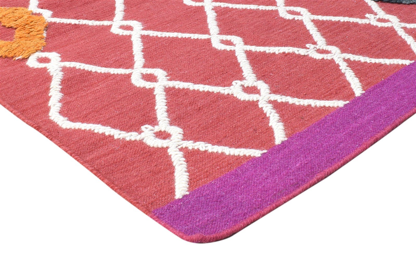 Pam 5' X 8' Rug Wool Red Modern Dhurrie Bohemian Scroll Tile 7865008160917