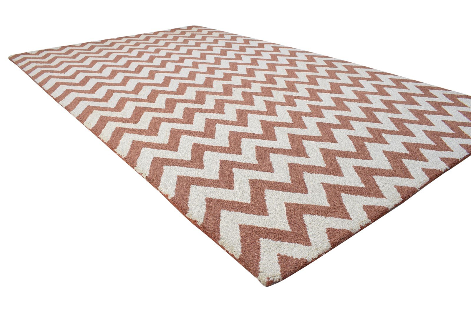 5' X 8' Rug Wool Rust Modern Hand Tufted Scandinavian Chevron Room Size Carpet 7864154718357