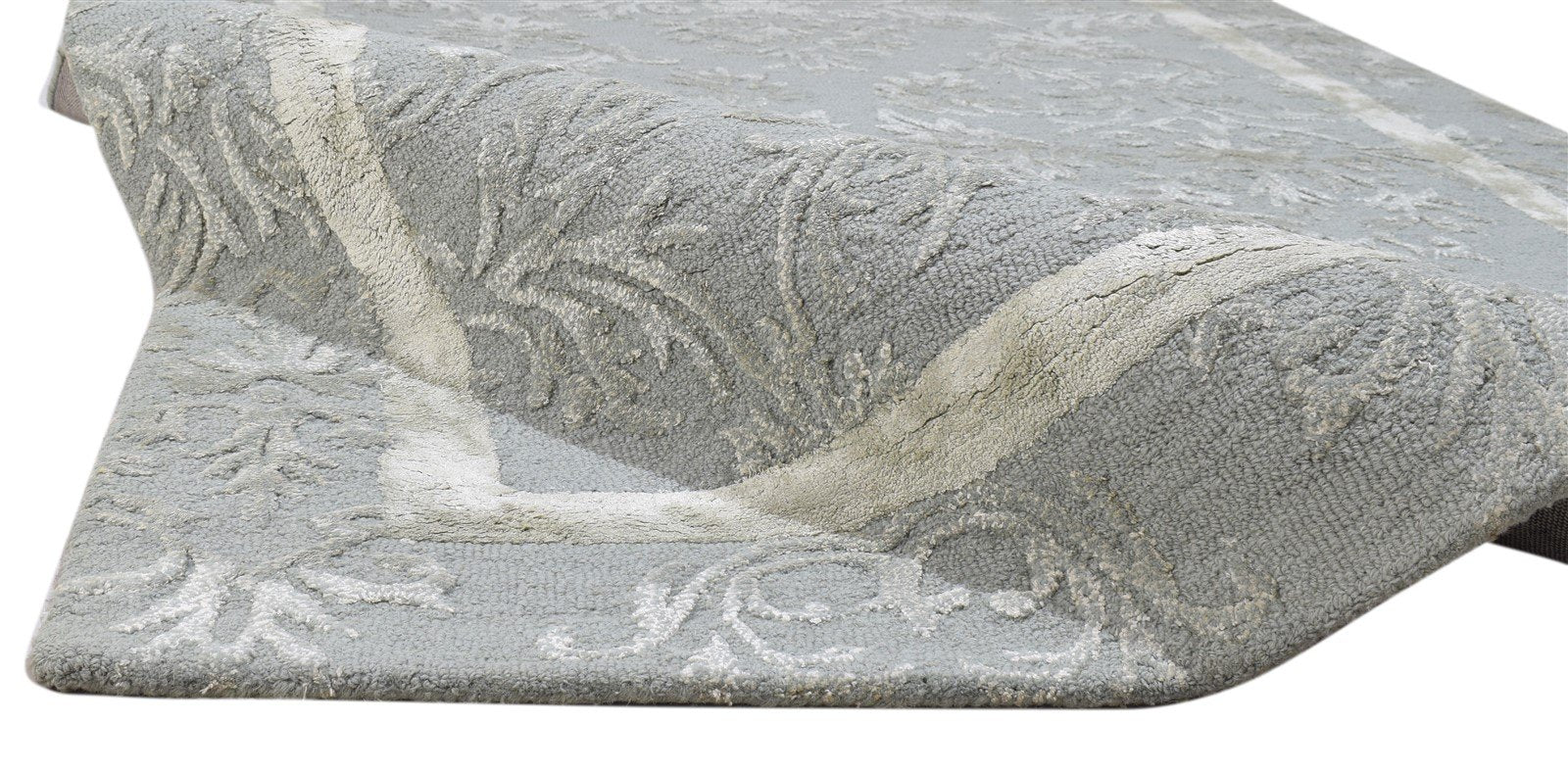 5' X 8' Rug Wool / Silk Grey Modern Hand Tufted French Floral Room Size Carpet 7860687798421