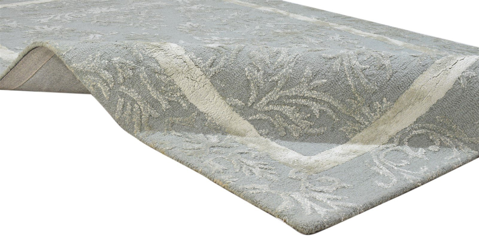 5' X 8' Rug Wool / Silk Grey Modern Hand Tufted French Floral Room Size Carpet 7860687798421
