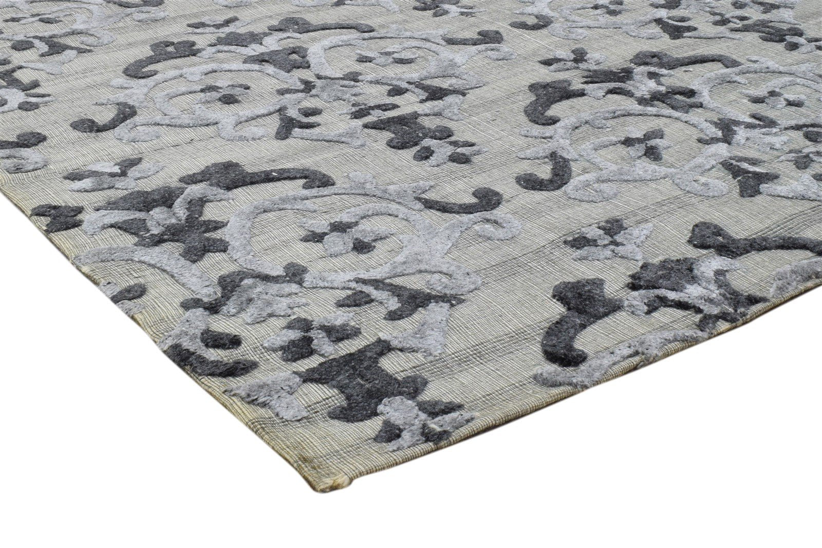 5' X 8' Rug Wool Silk Grey Modern Jacquard Loom Indian Floral Room Size Carpet 7860700381333