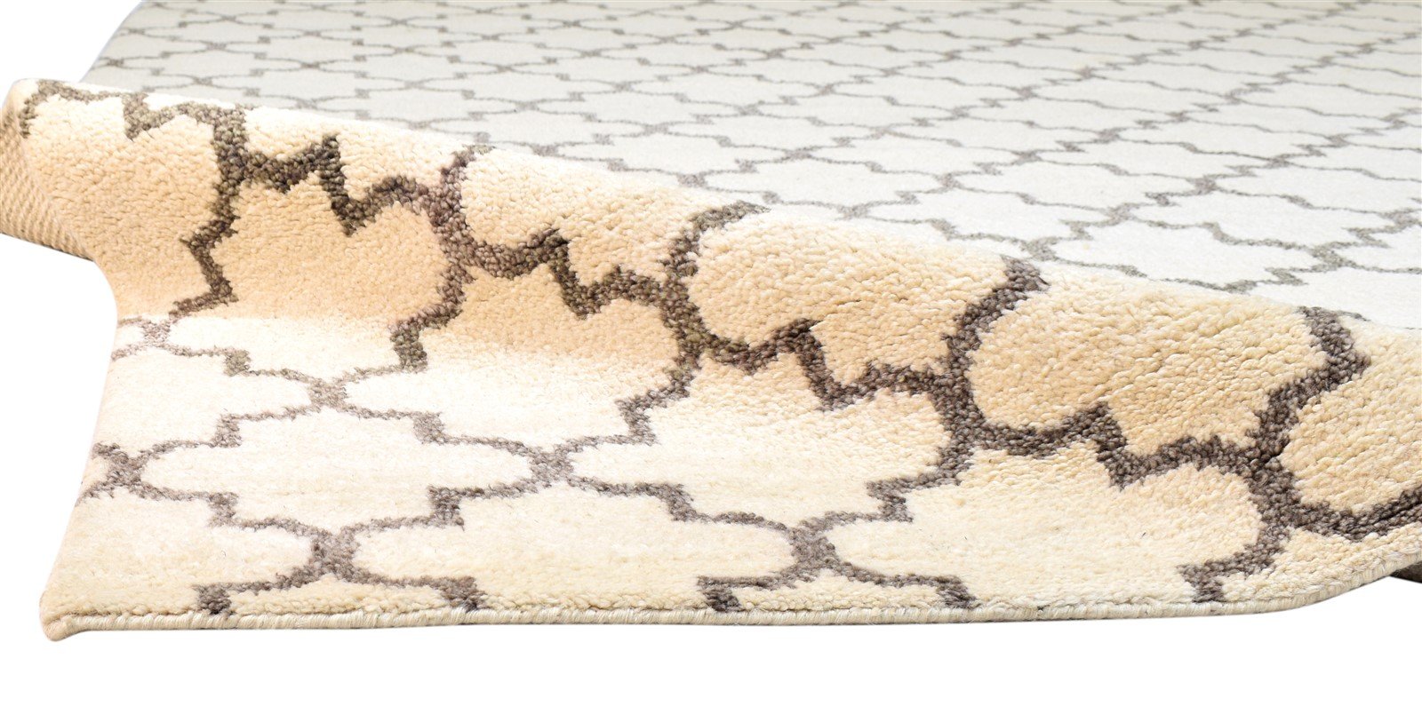 Hand Knotted Ivory Wool Rug 8' X 10' Shag Moroccan Trellis Large Carpet Area Rug