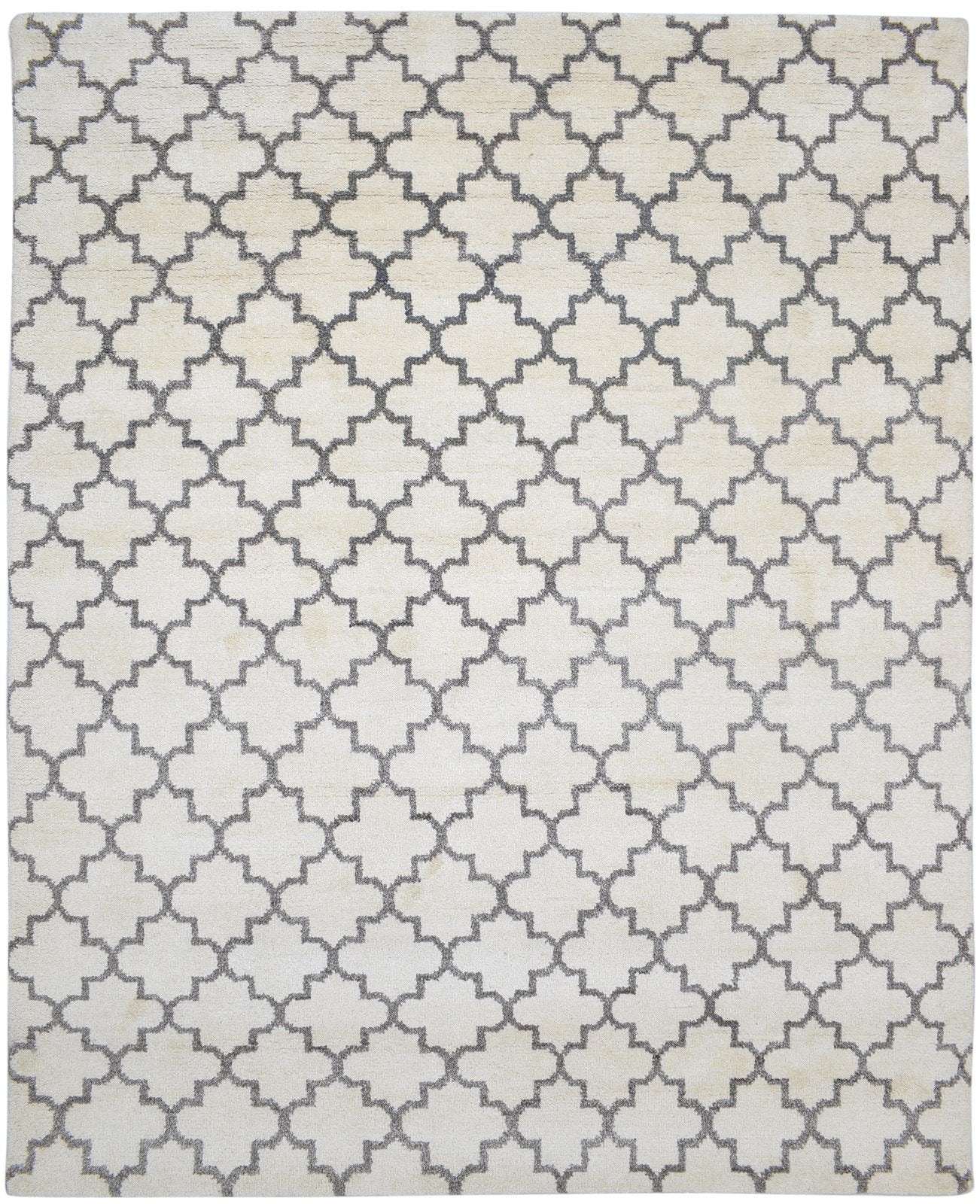 Hand Knotted Ivory Wool Rug 8' X 10' Shag Moroccan Trellis Large Carpet Area Rug