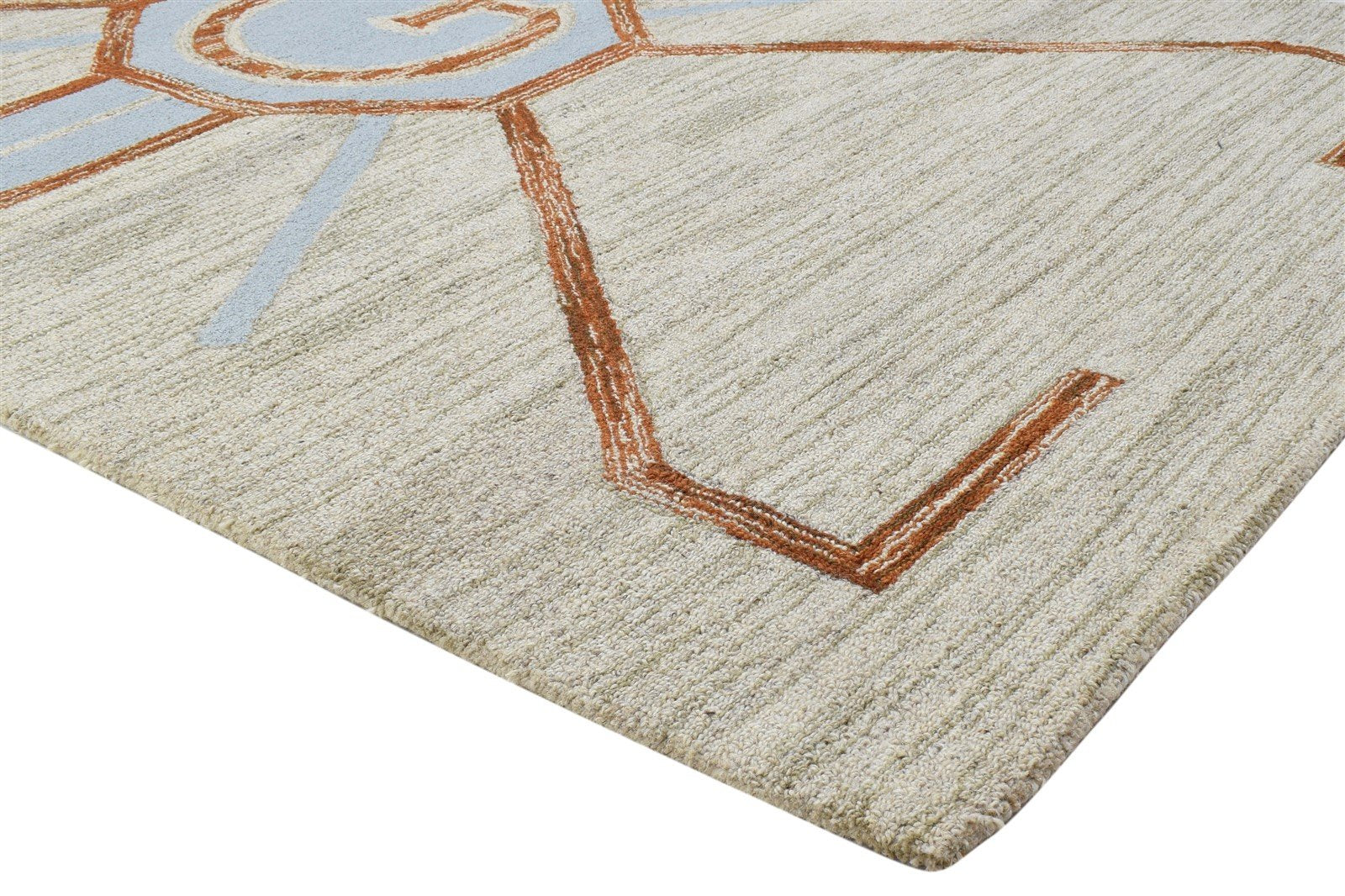 100% Wool Beige Rug 5X8 Modern Hand Tufted Scandinavian Abstract Room Size Area Rug