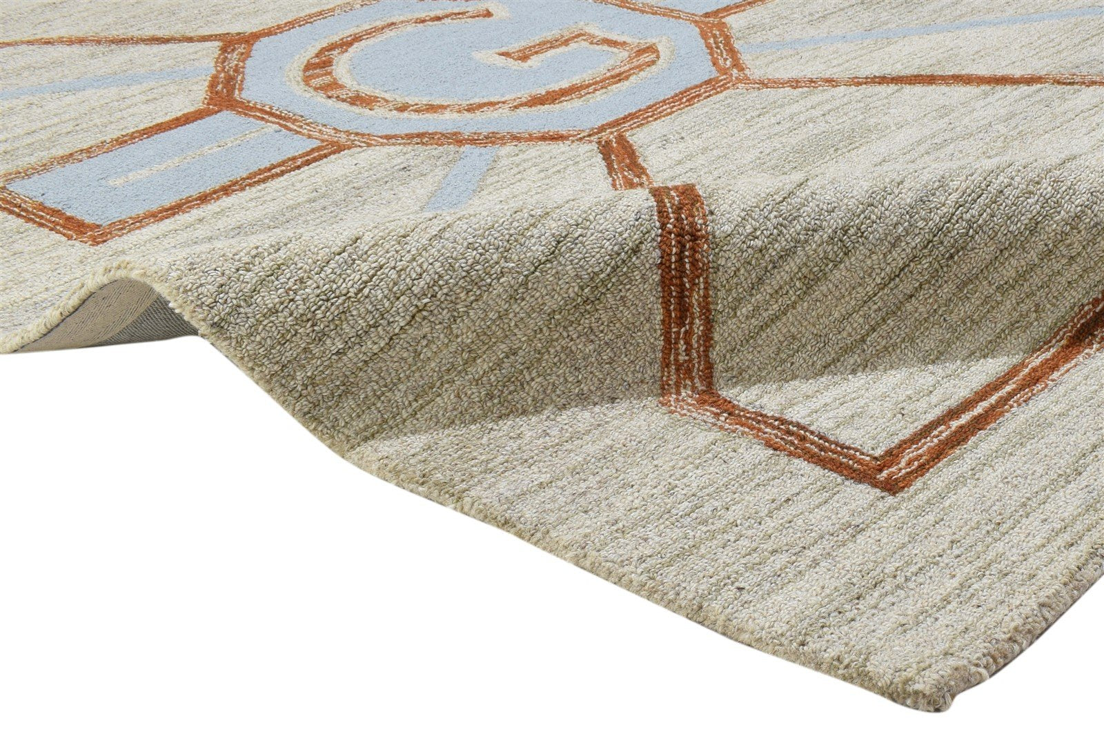 100% Wool Beige Rug 5X8 Modern Hand Tufted Scandinavian Abstract Room Size Area Rug