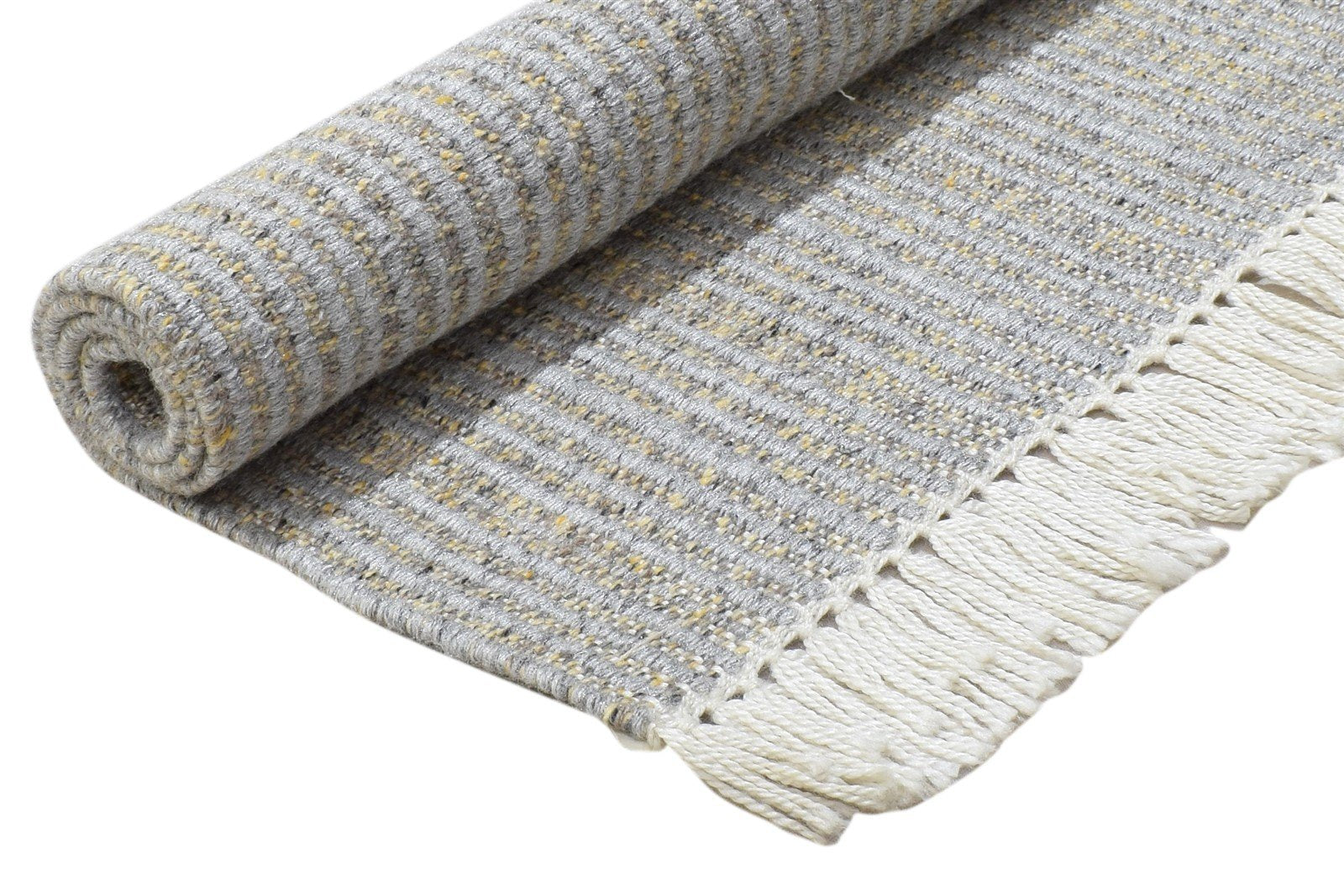 Hand Woven Grey Wool / Nylon Rug 2X3 Modern Scandinavian Striped Small Carpet Area Rug