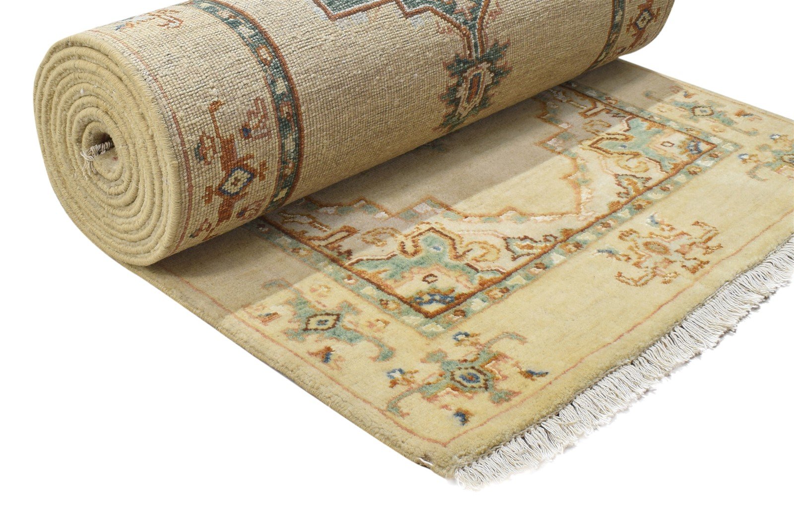 Beige Wool / Silk Rug 3X13 Persian Hand Knotted Oushak Oriental Small Runner Area Rug