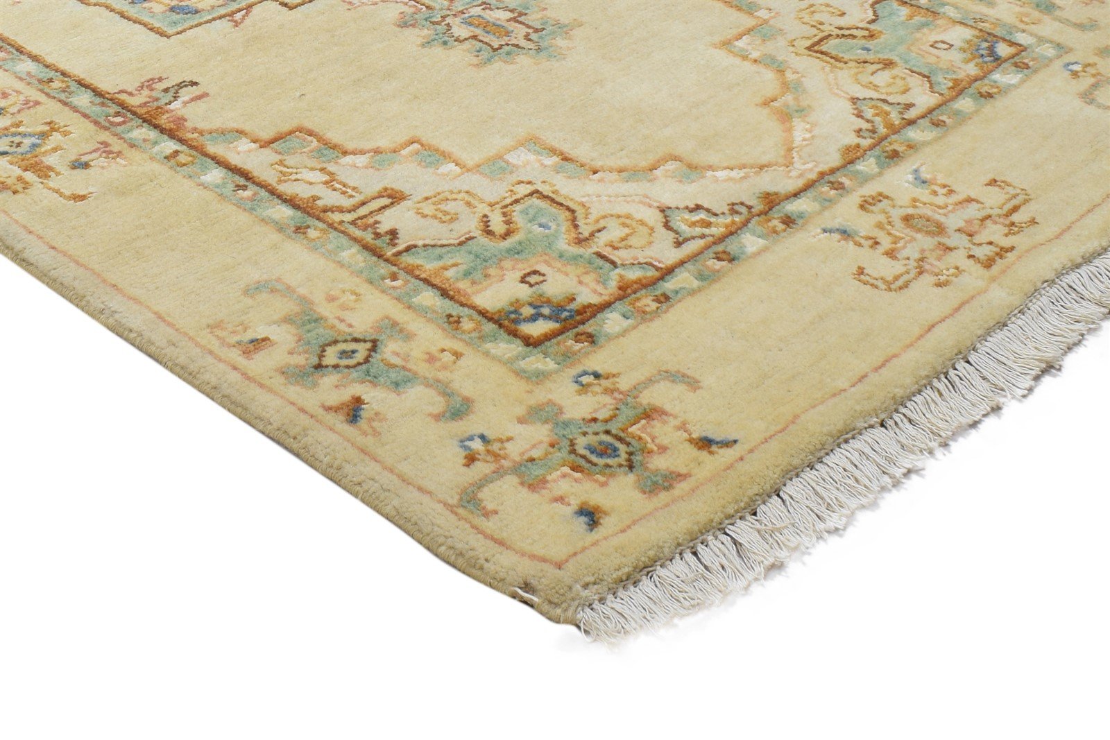 Beige Wool / Silk Rug 3X13 Persian Hand Knotted Oushak Oriental Small Runner Area Rug