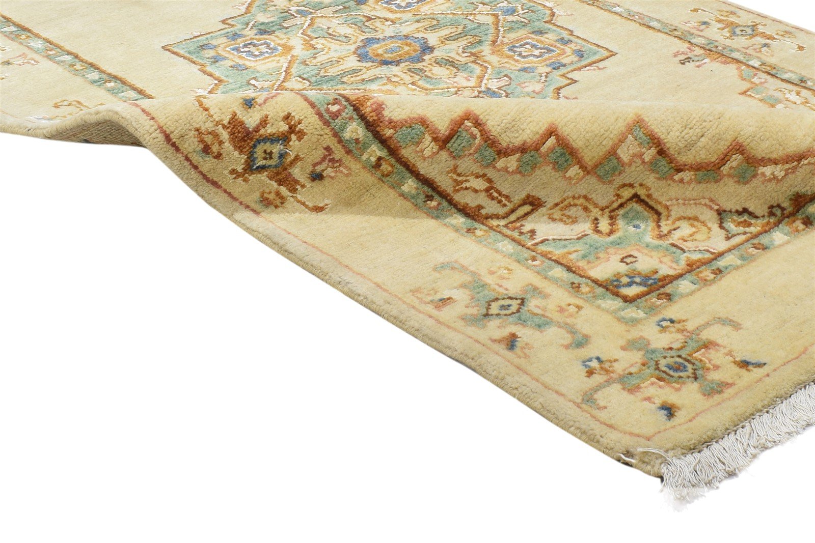 Beige Wool / Silk Rug 3X13 Persian Hand Knotted Oushak Oriental Small Runner Area Rug