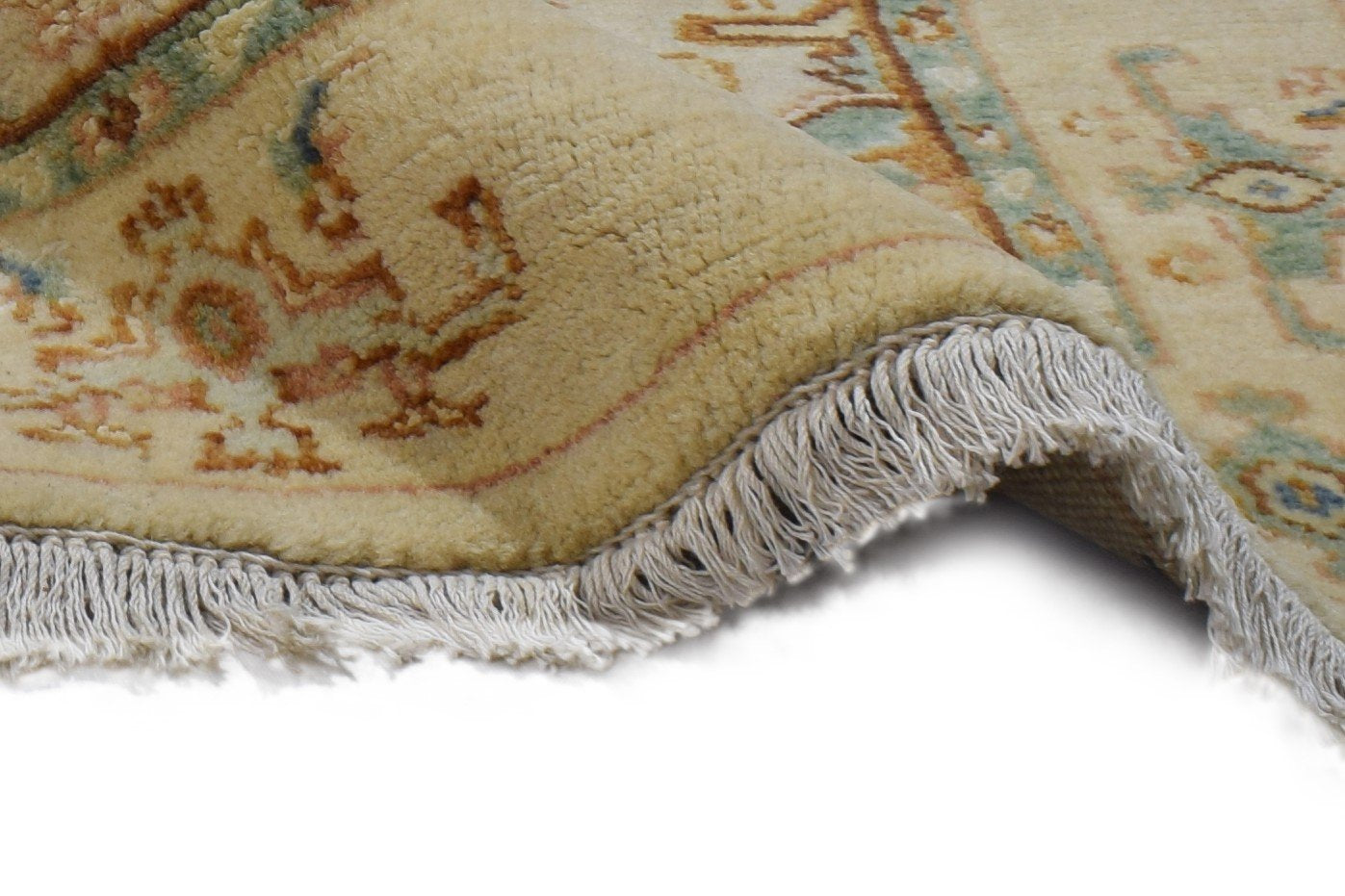 Beige Wool / Silk Rug 3X13 Persian Hand Knotted Oushak Oriental Small Runner Area Rug