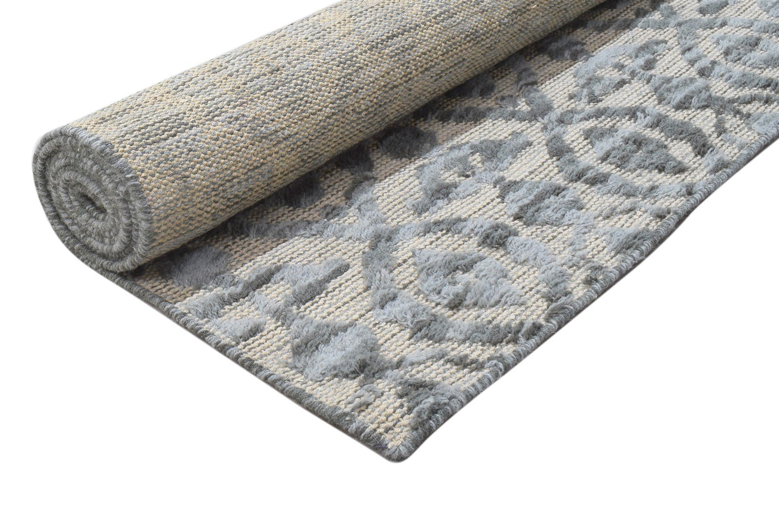 5' X 8' Rug Wool Grey Modern Hand Knotted Scandinavian Trellis Room Size Carpet Area Rug