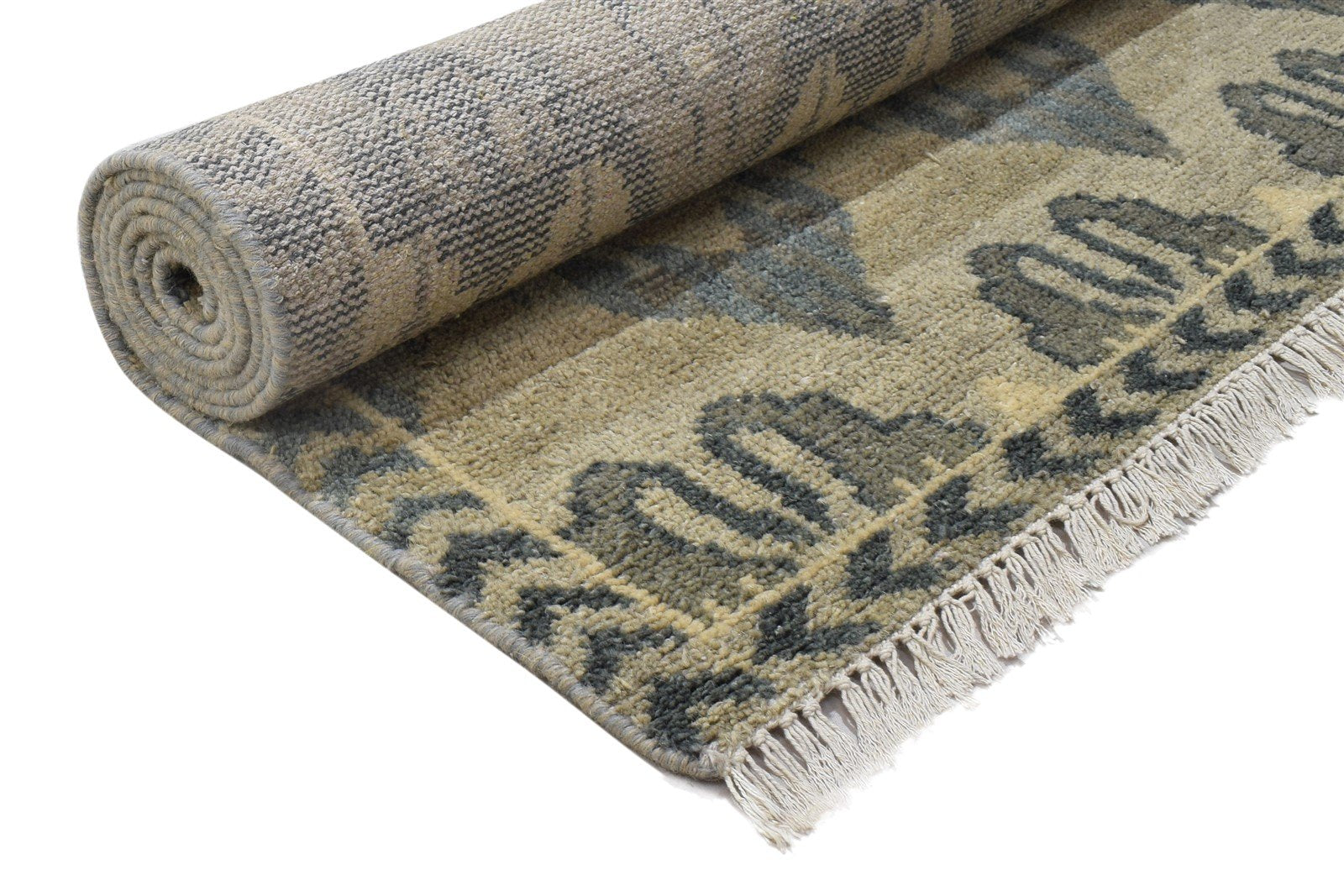 Grey Wool Rug 5' X 8' Modern Hand Knotted Indian Ikat Room Size Carpet Area Rug