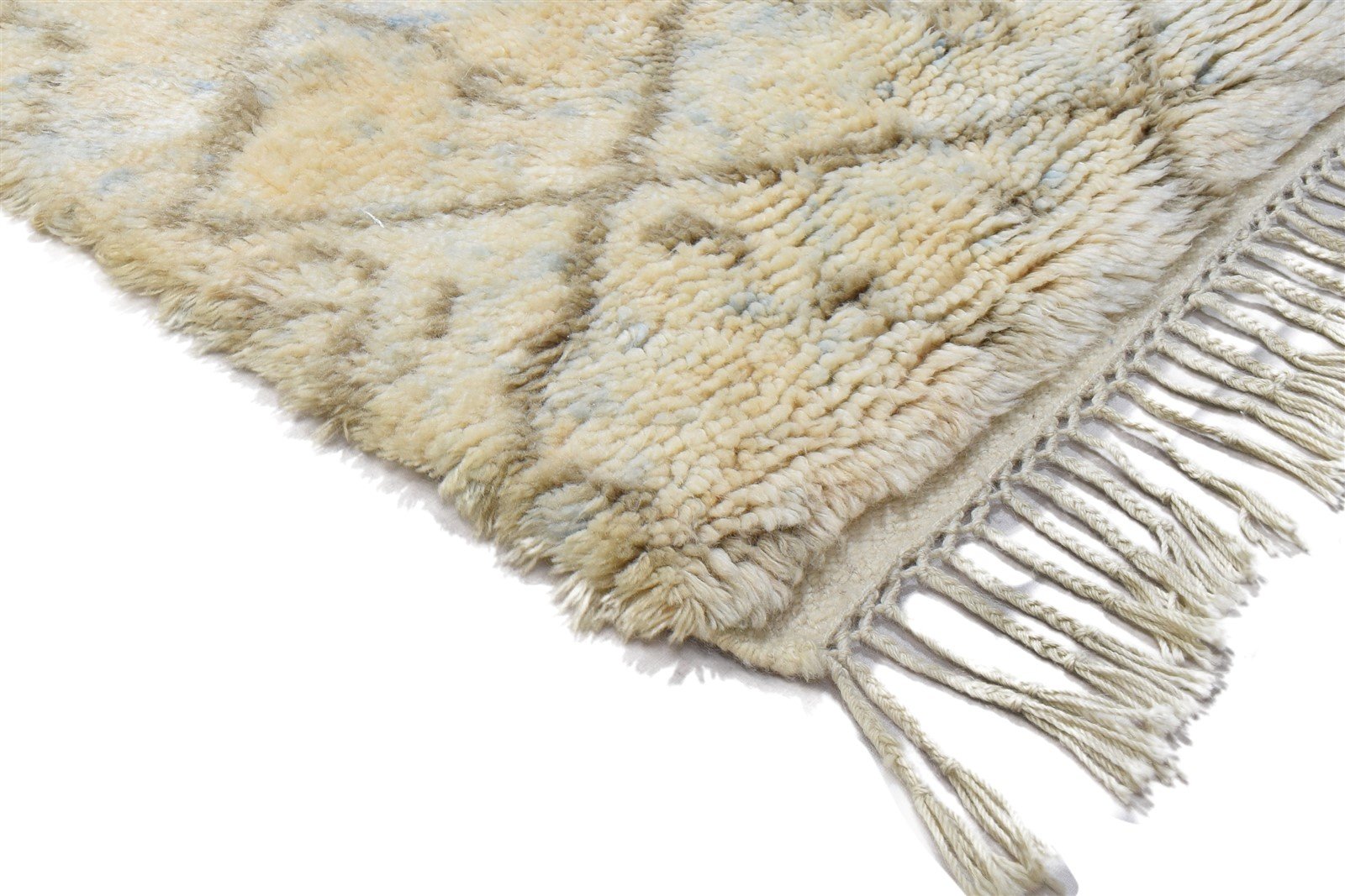 Hand Knotted Cream Wool Rug 3' X 5' Shag Moroccan Geometric Small Carpet Area Rug