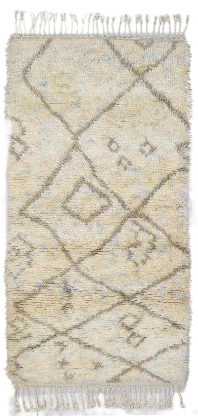 Hand Knotted Cream Wool Rug 3' X 5' Shag Moroccan Geometric Small Carpet Area Rug